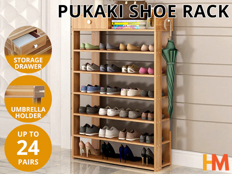 PUKAKI 7 Tiers Shoe Rack Organiser Shelf - OAK - Image 7