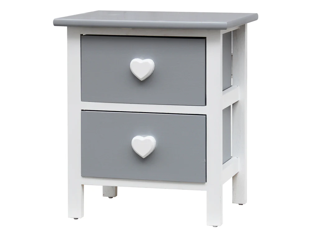 QUINN Wooden Bedside Table Nightstand with 2 Drawers - WHITE + GREY - Image 2