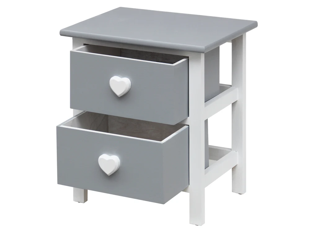 QUINN Wooden Bedside Table Nightstand with 2 Drawers - WHITE + GREY - Image 4