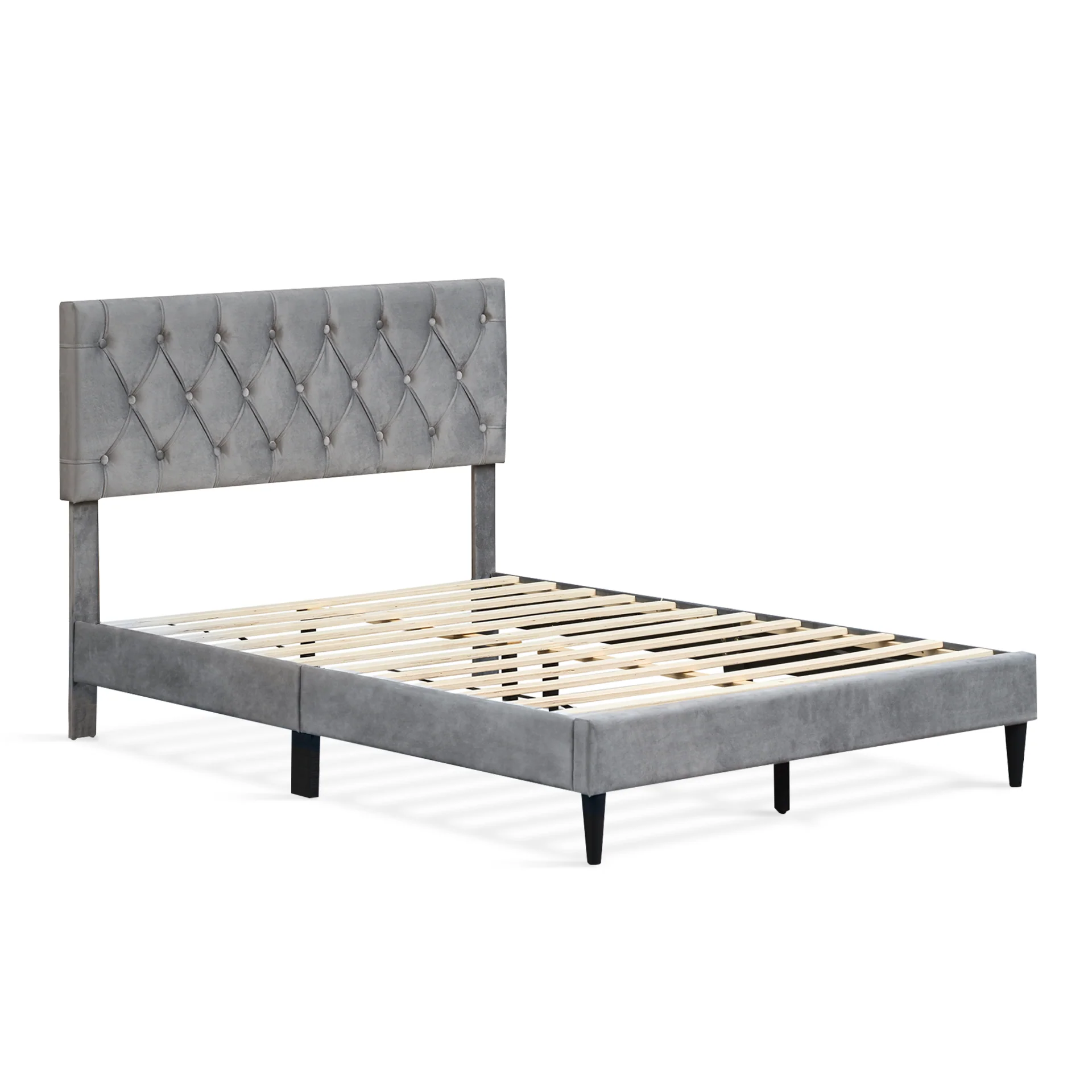 Rila Double Velvet Bed Frame - Grey - Image 4