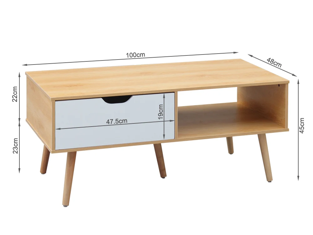 RILEY 1 Drawer Wooden Coffee Table - OAK - Image 12