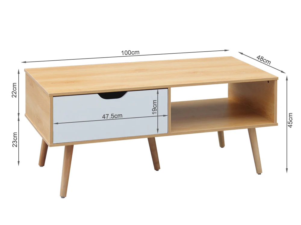 RILEY 1 Drawer Wooden Coffee Table - OAK - Image 3