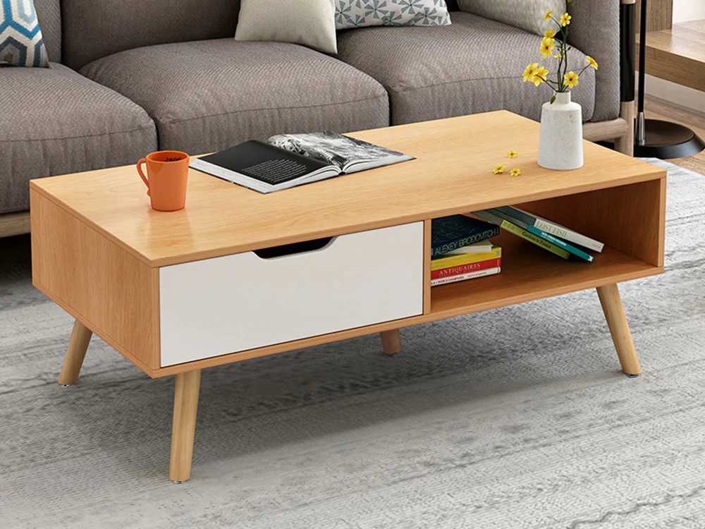 RILEY 1 Drawer Wooden Coffee Table - OAK - Image 6
