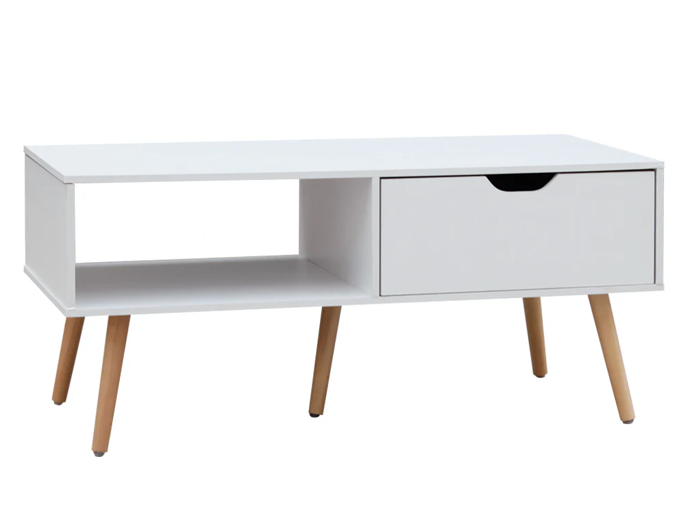 RILEY 1 Drawer Wooden Coffee Table - WHITE - Image 2