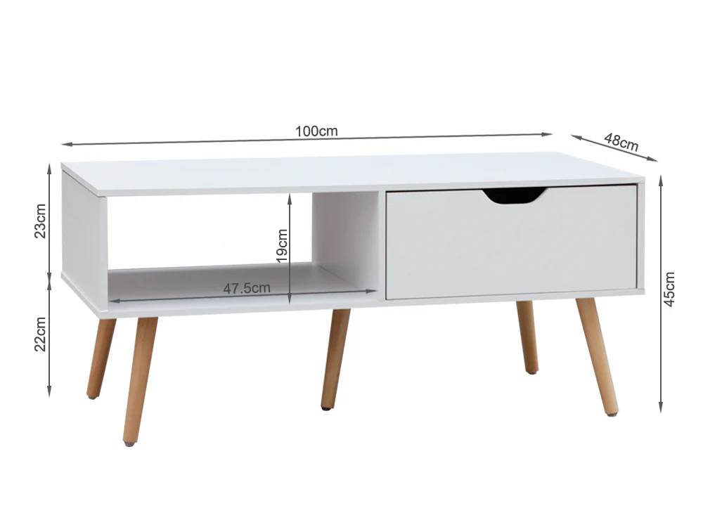 RILEY 1 Drawer Wooden Coffee Table - WHITE - Image 3