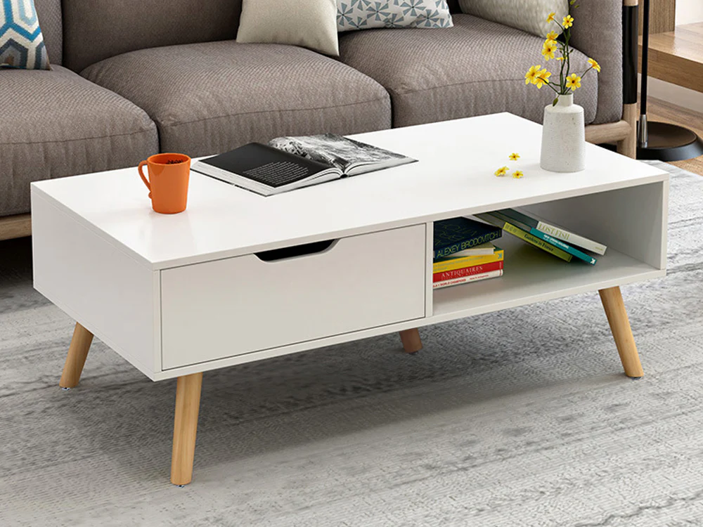 RILEY 1 Drawer Wooden Coffee Table - WHITE - Image 6