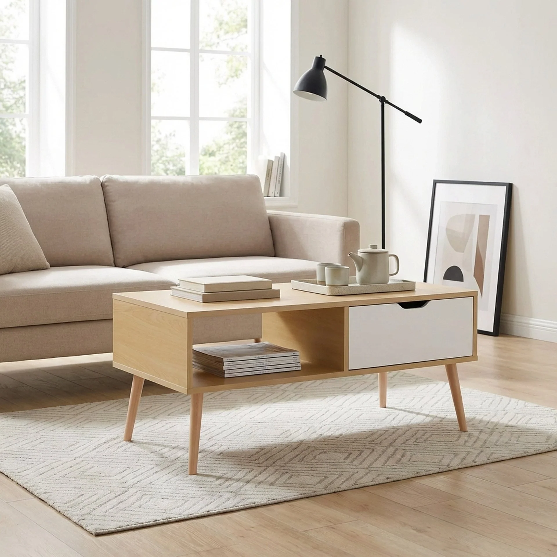 Riley Wooden Coffee Table - Maple + White - Image 5
