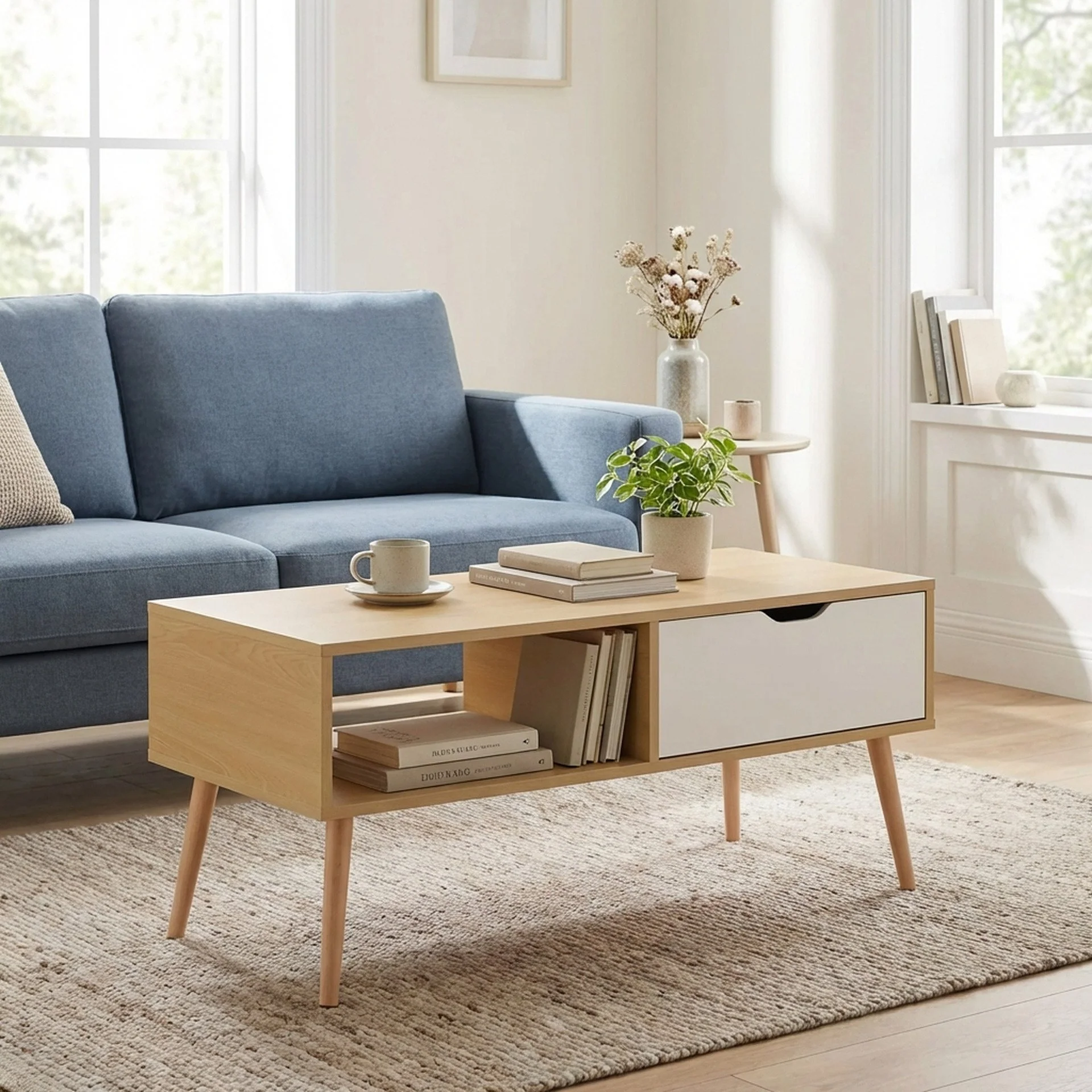 Riley Wooden Coffee Table - Maple + White - Image 6