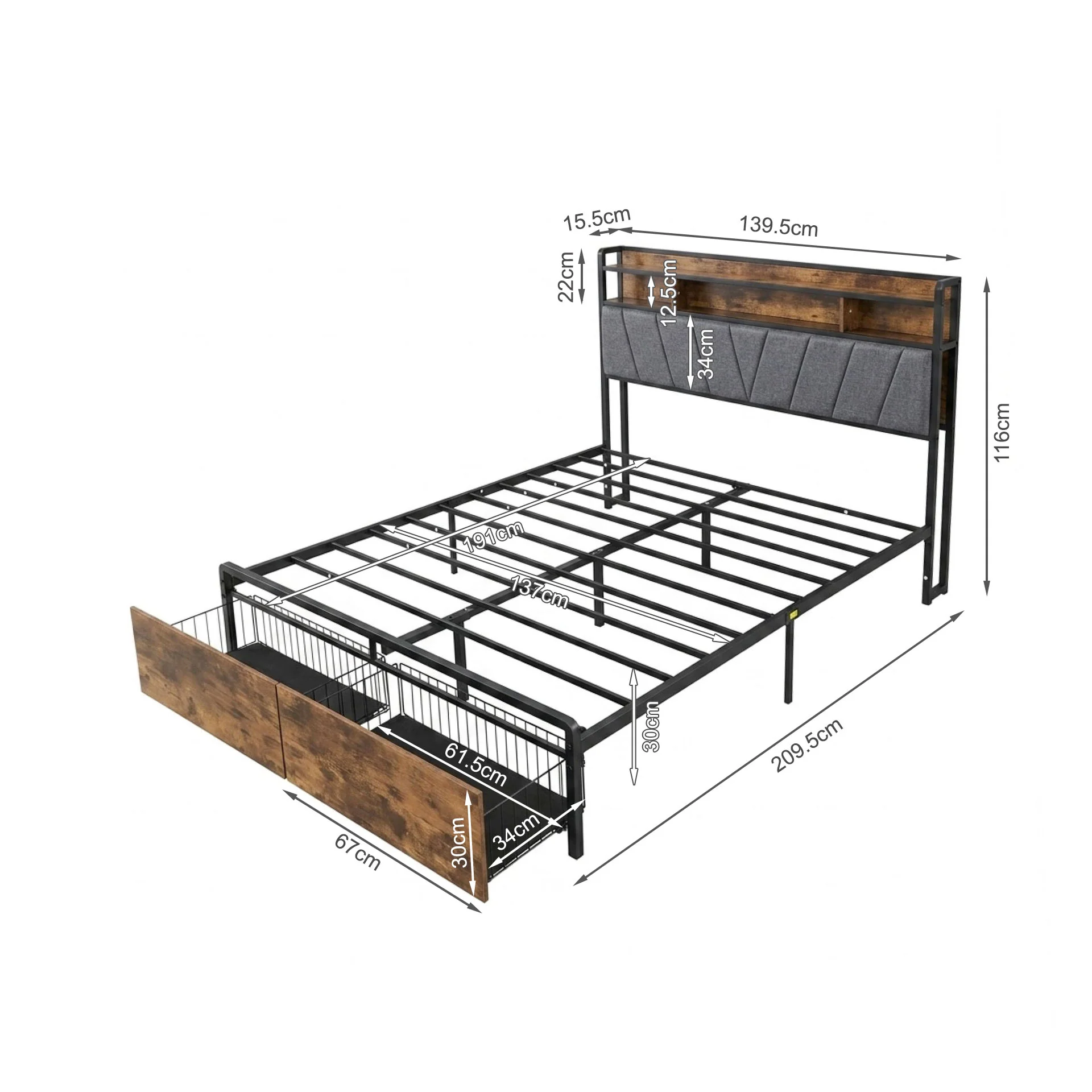 Rito Double Metal Bed Frame - Grey - Image 15