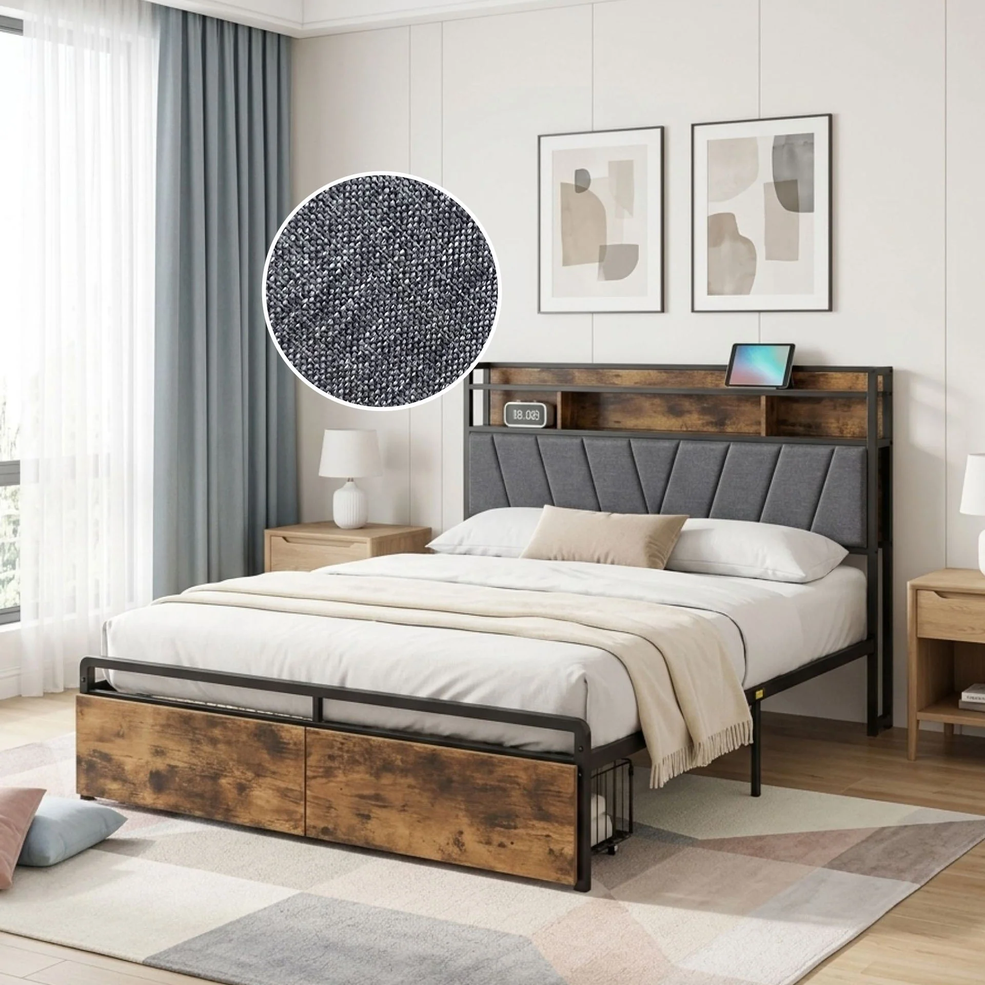 Rito Double Metal Bed Frame - Grey - Image 2