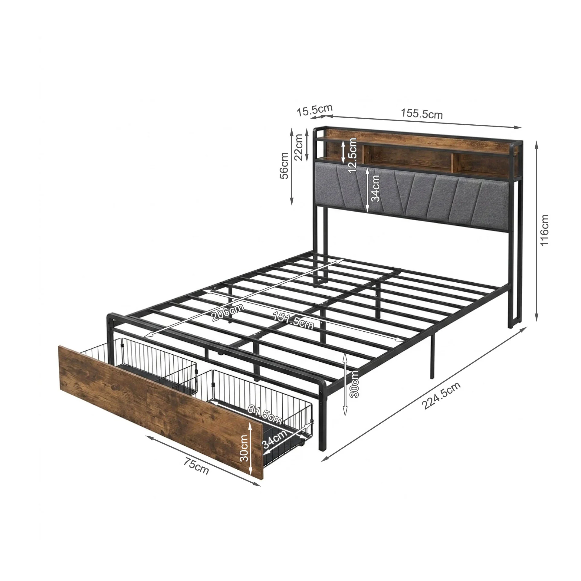 Rito Queen Metal Bed Frame - Grey - Image 15
