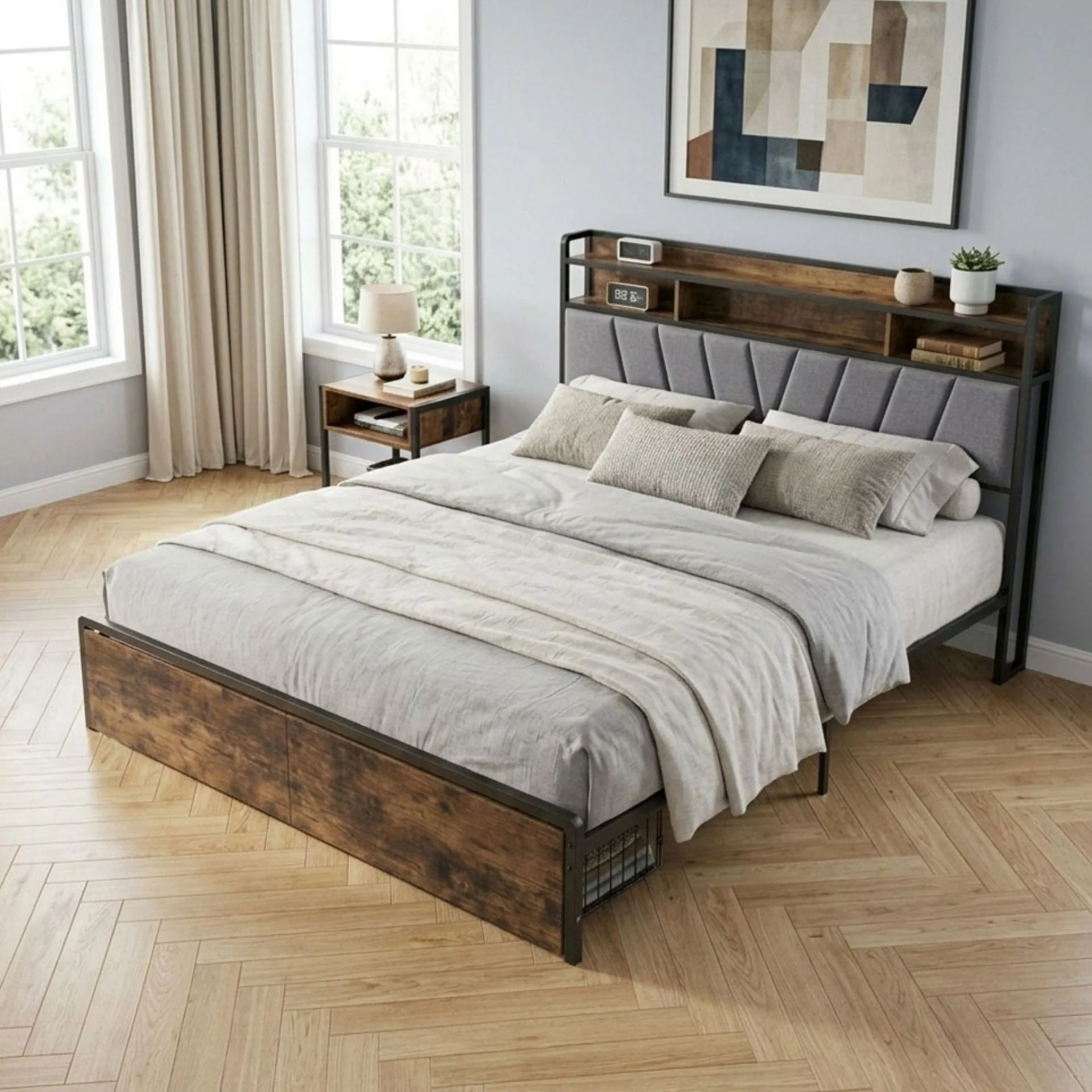 Rito Queen Metal Bed Frame - Grey - Image 3