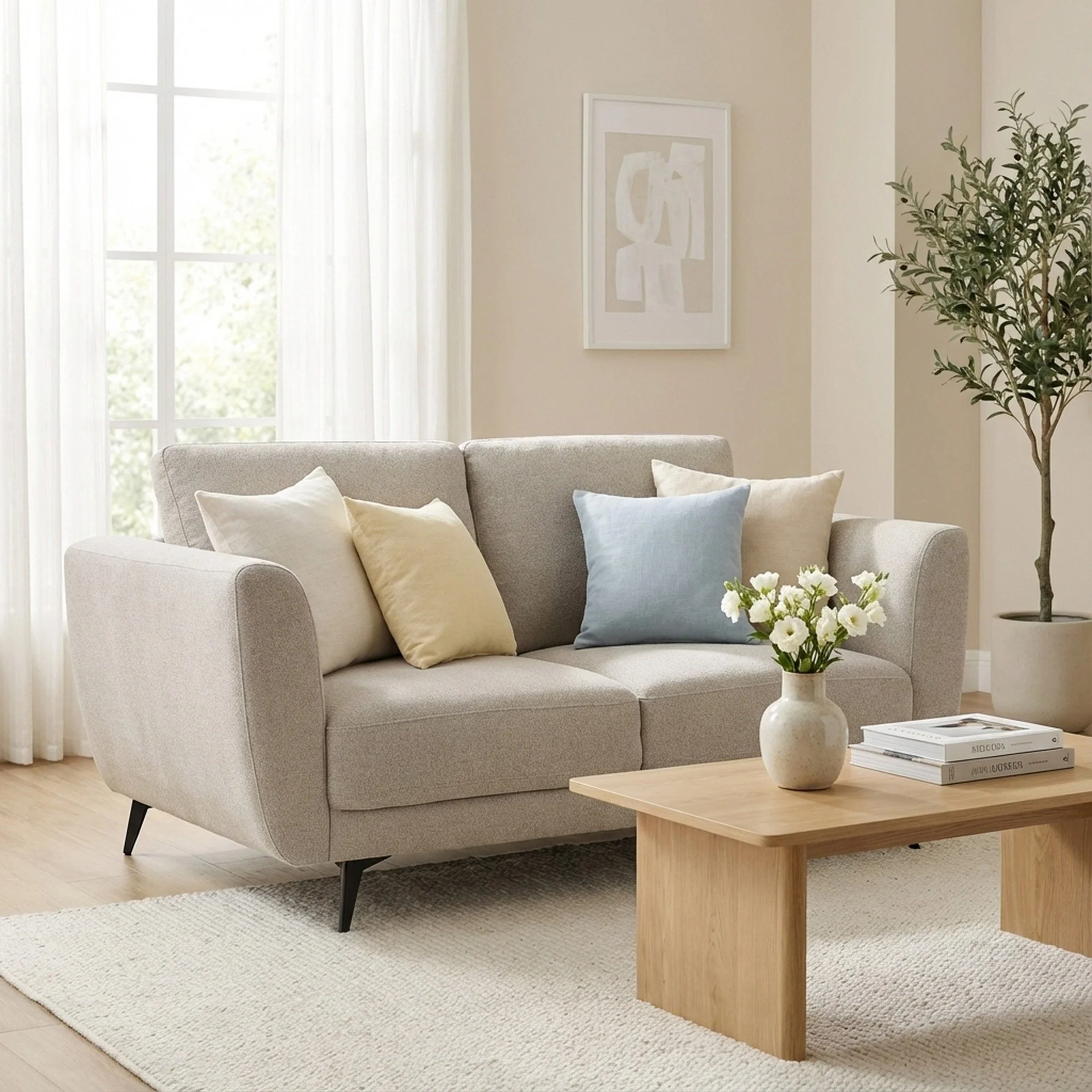 Rivel Chenille 2 Seater Sofa - Beige - Image 2