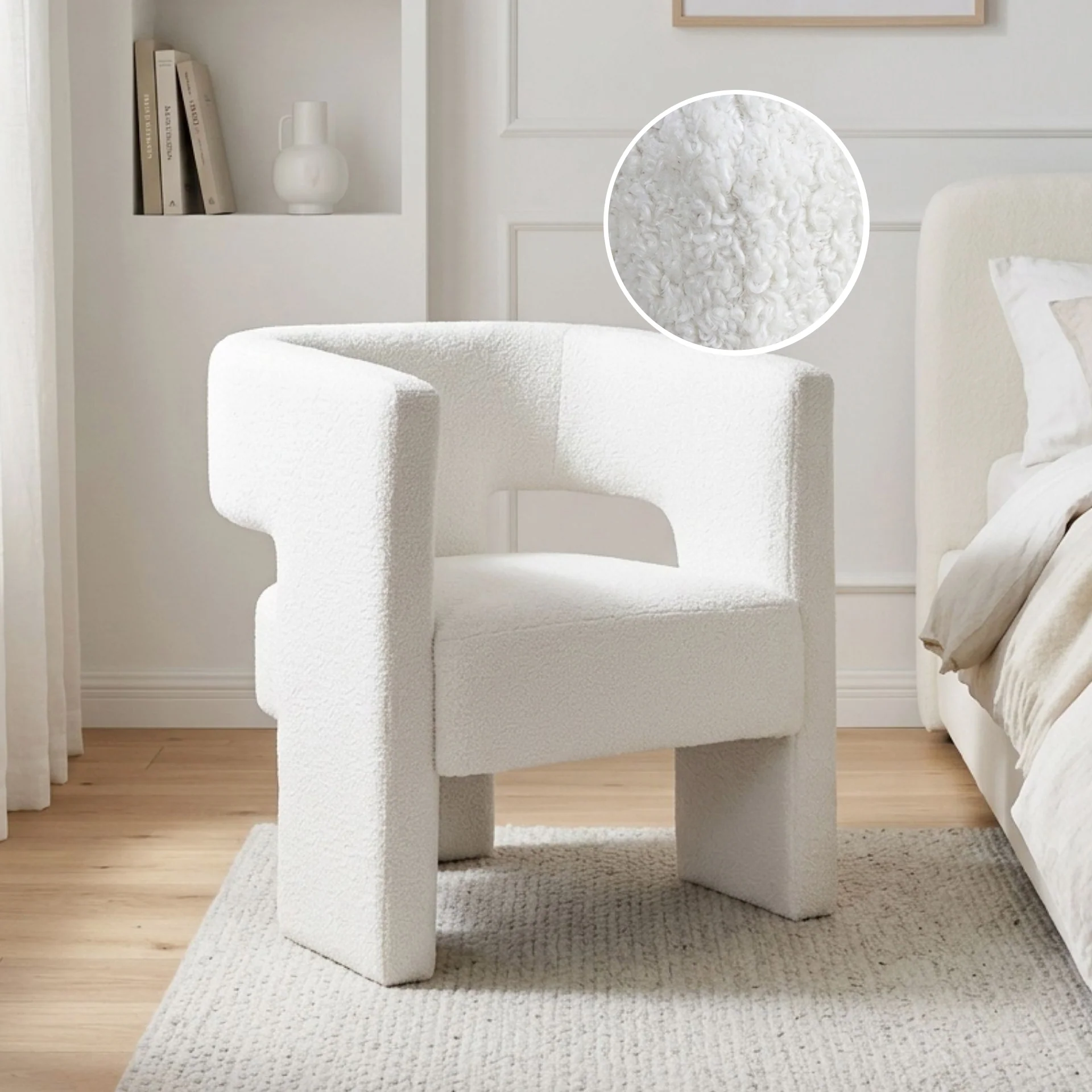 Rivo Boucle Armchair - White - Image 2