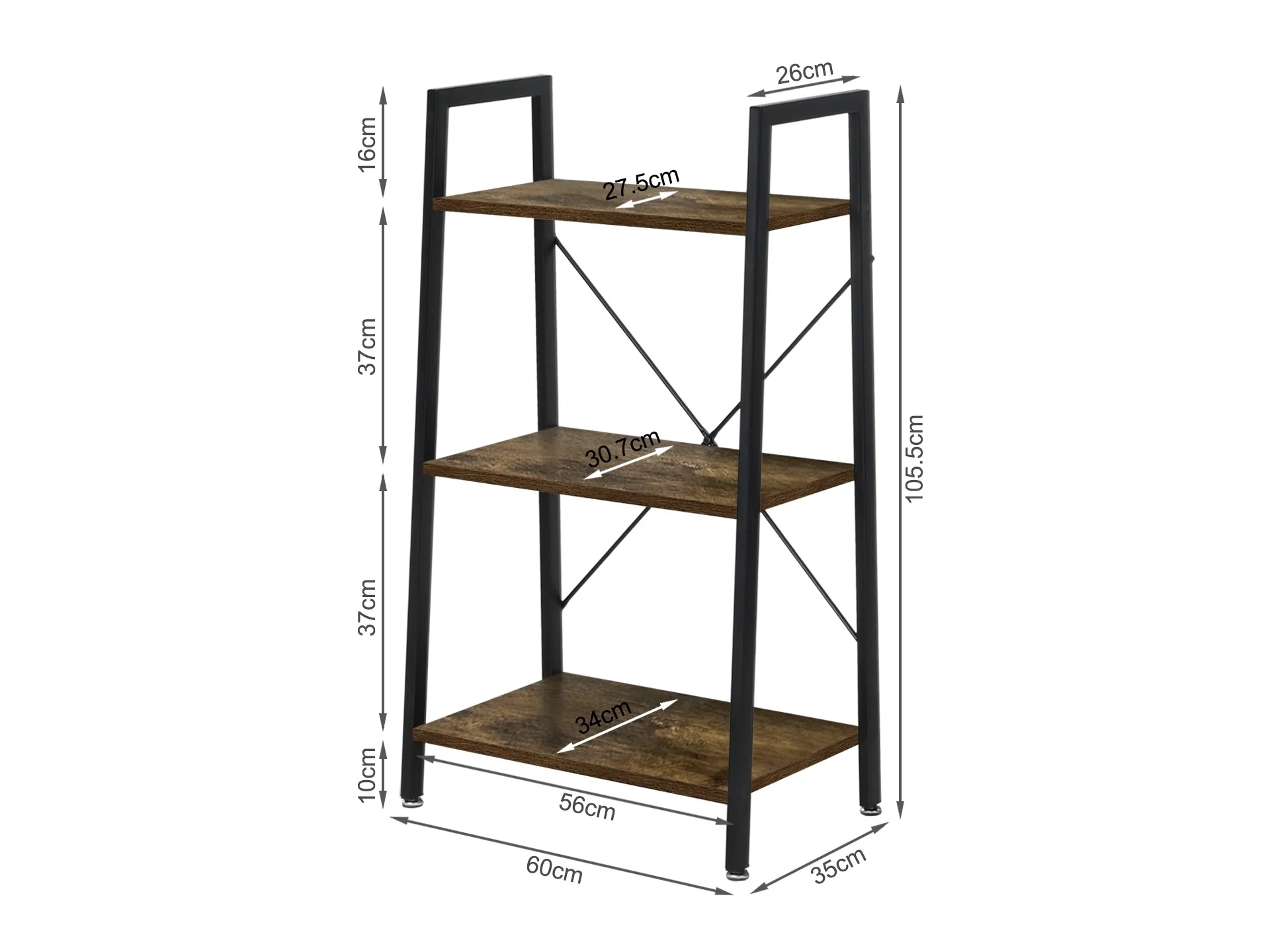 Roan 3 Tier Ladder Shelf - Black - Image 8