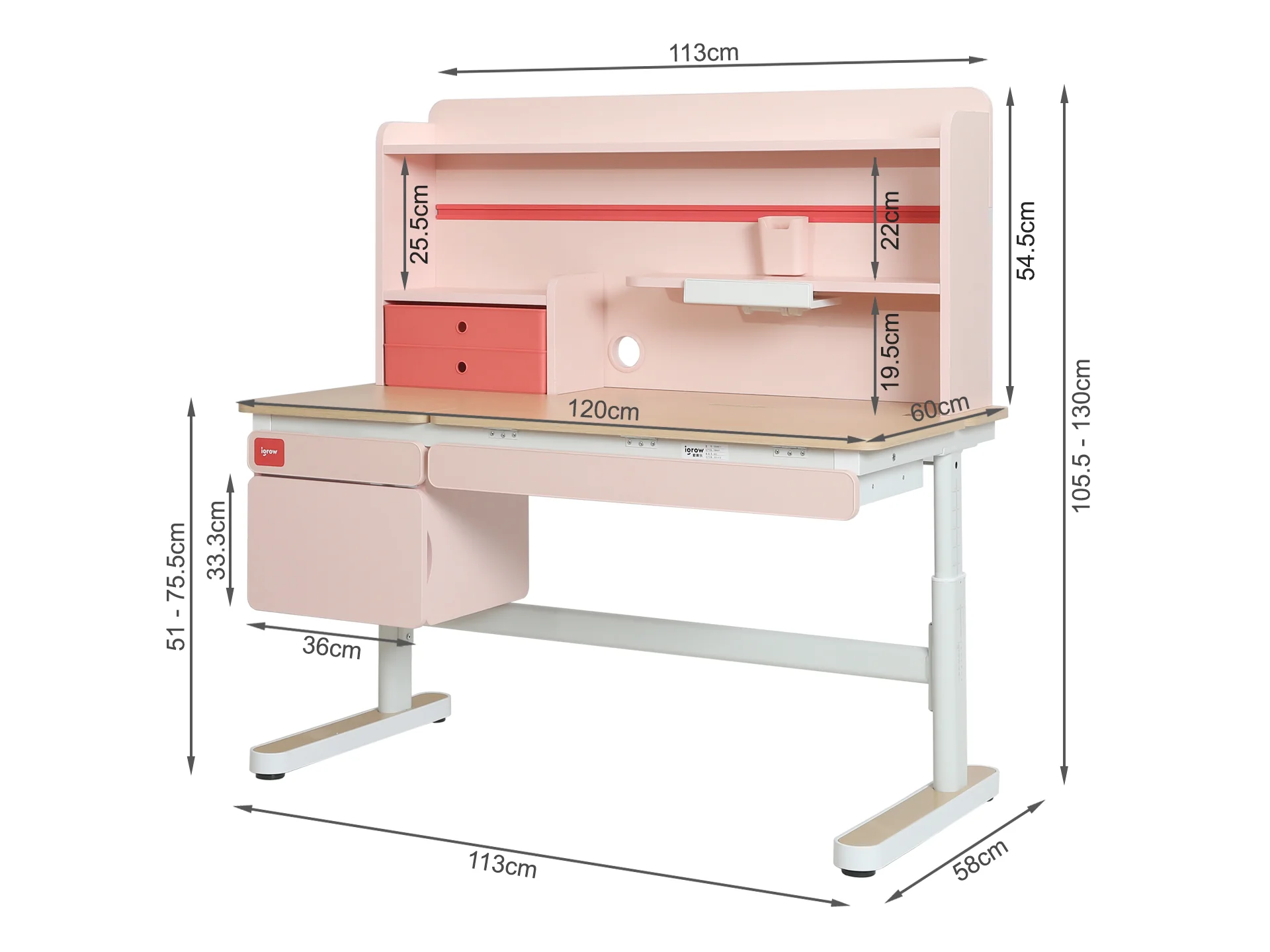 Robin Kids Study Desk and Chair Set - Pink - Image 15