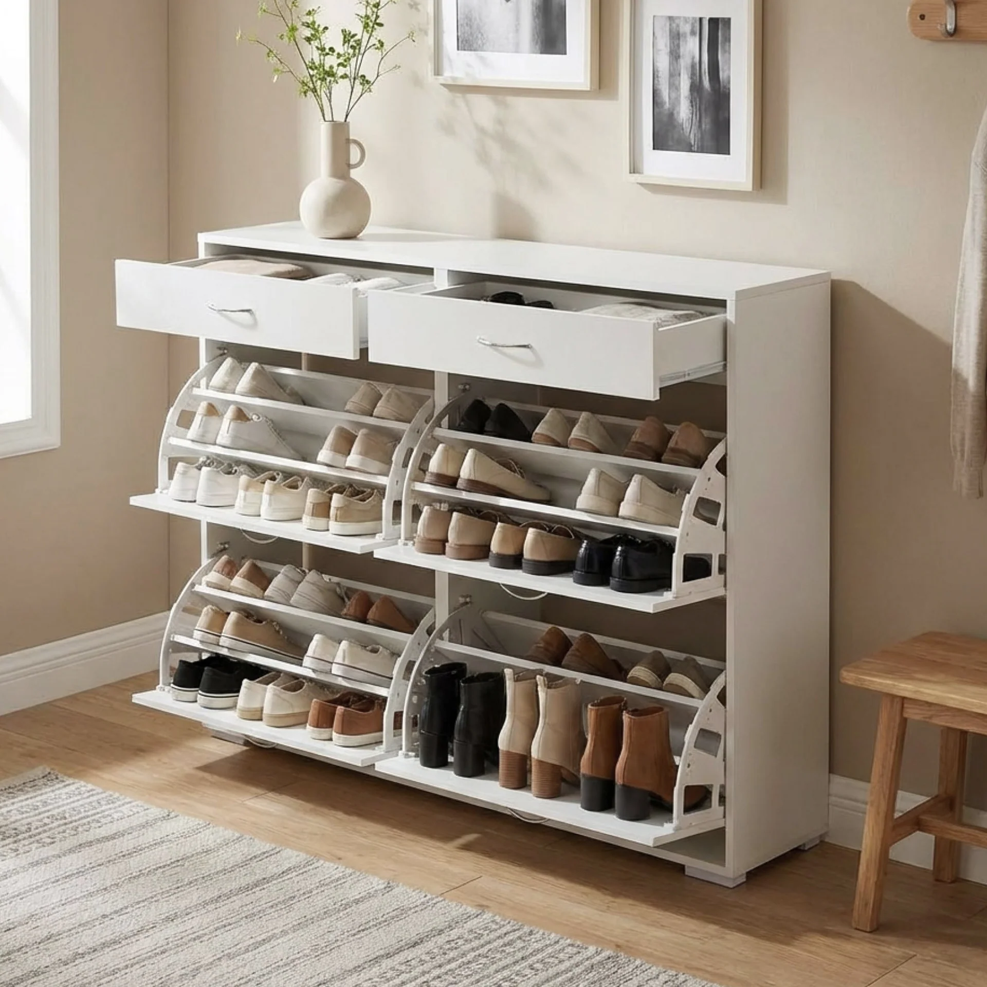 Rotoroa 6 Drawer Shoe Cabinet Storage - White - Image 2