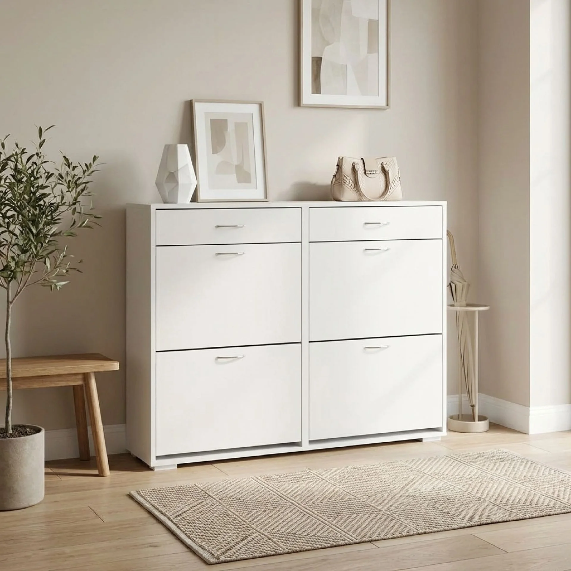 Rotoroa 6 Drawer Shoe Cabinet Storage - White - Image 6