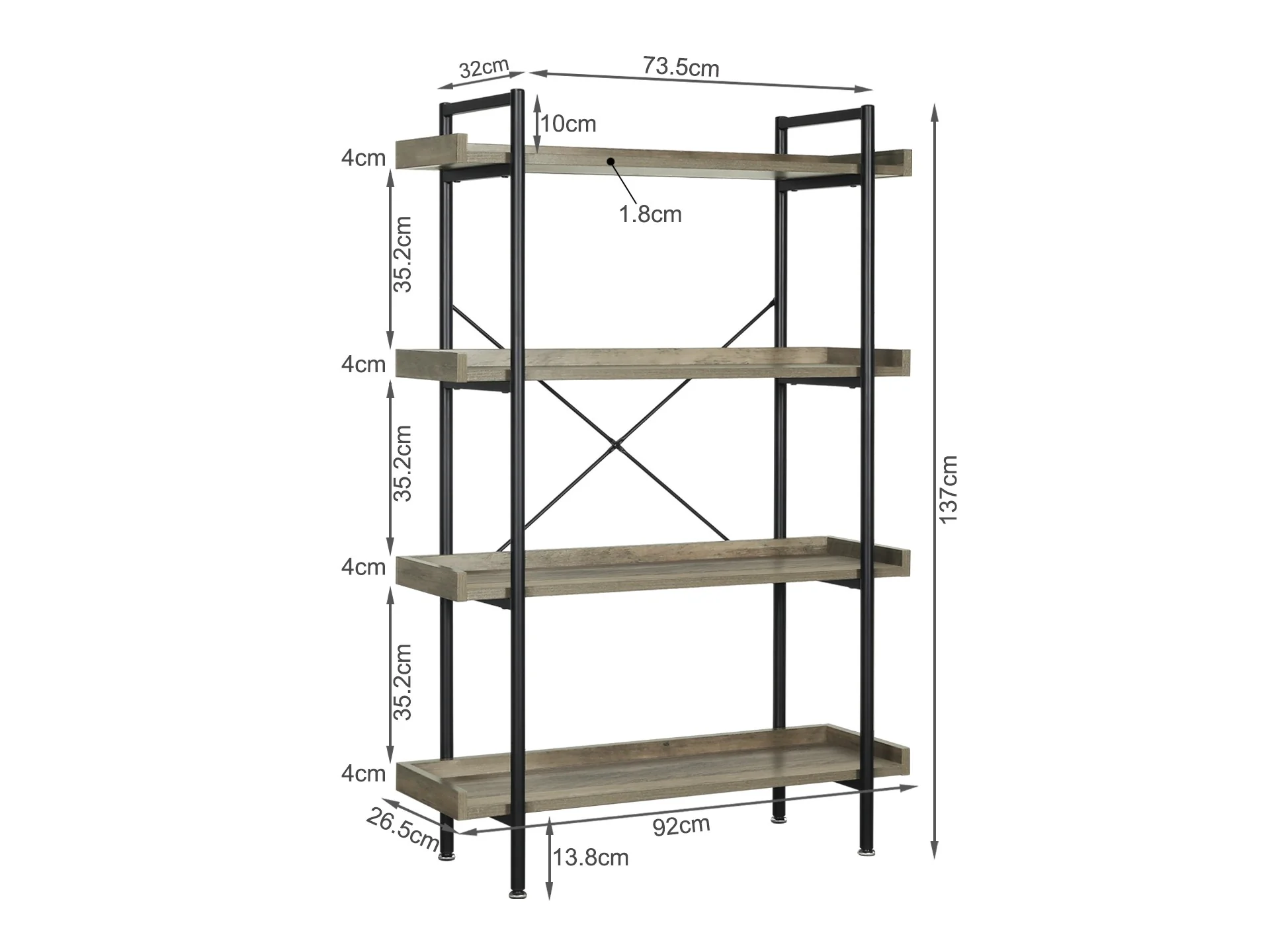 Rudolf 4 Tier Bookshelf - Oak - Image 8