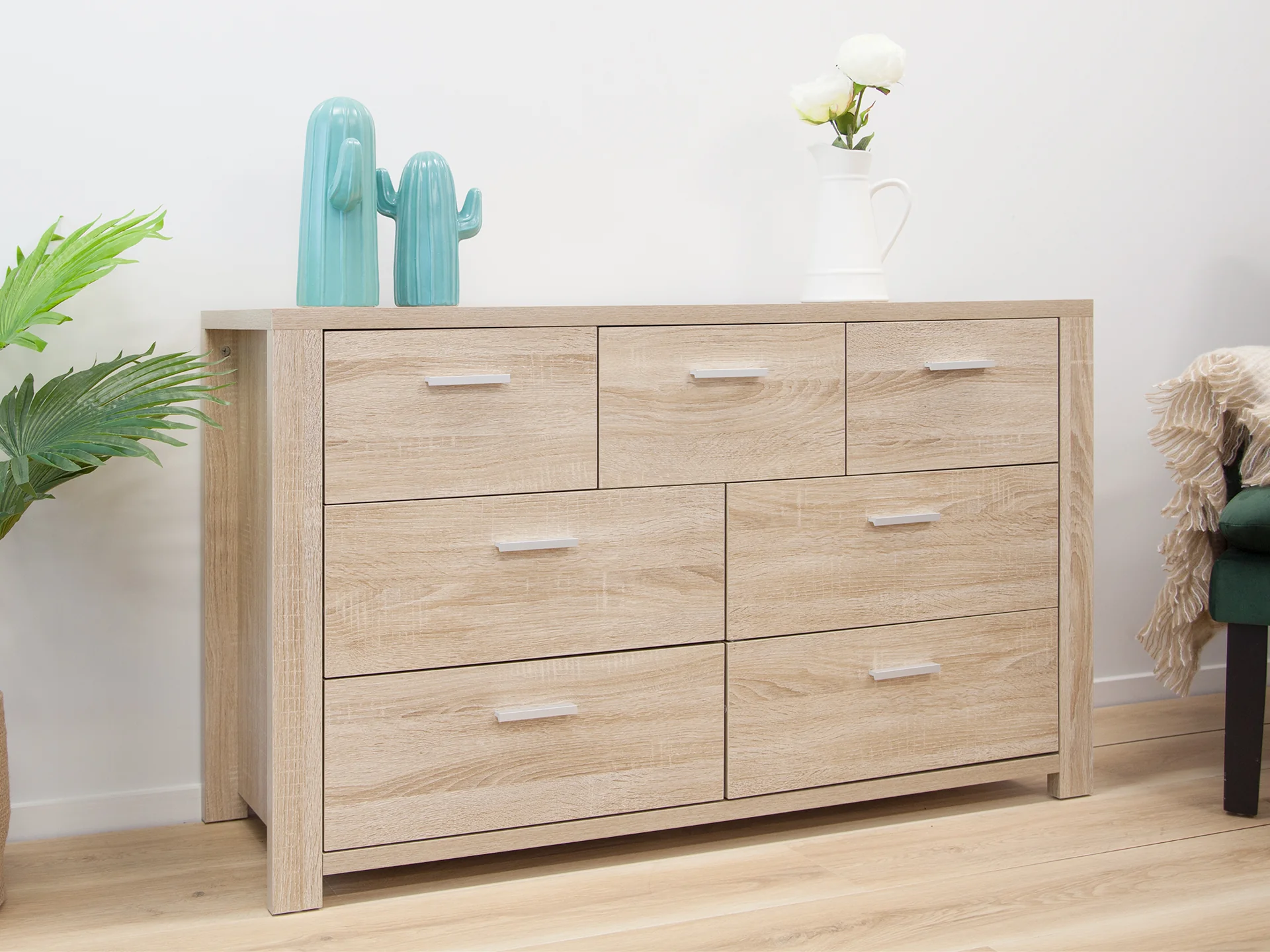 Sagano Low Boy 7 Drawers - Oak - Image 3