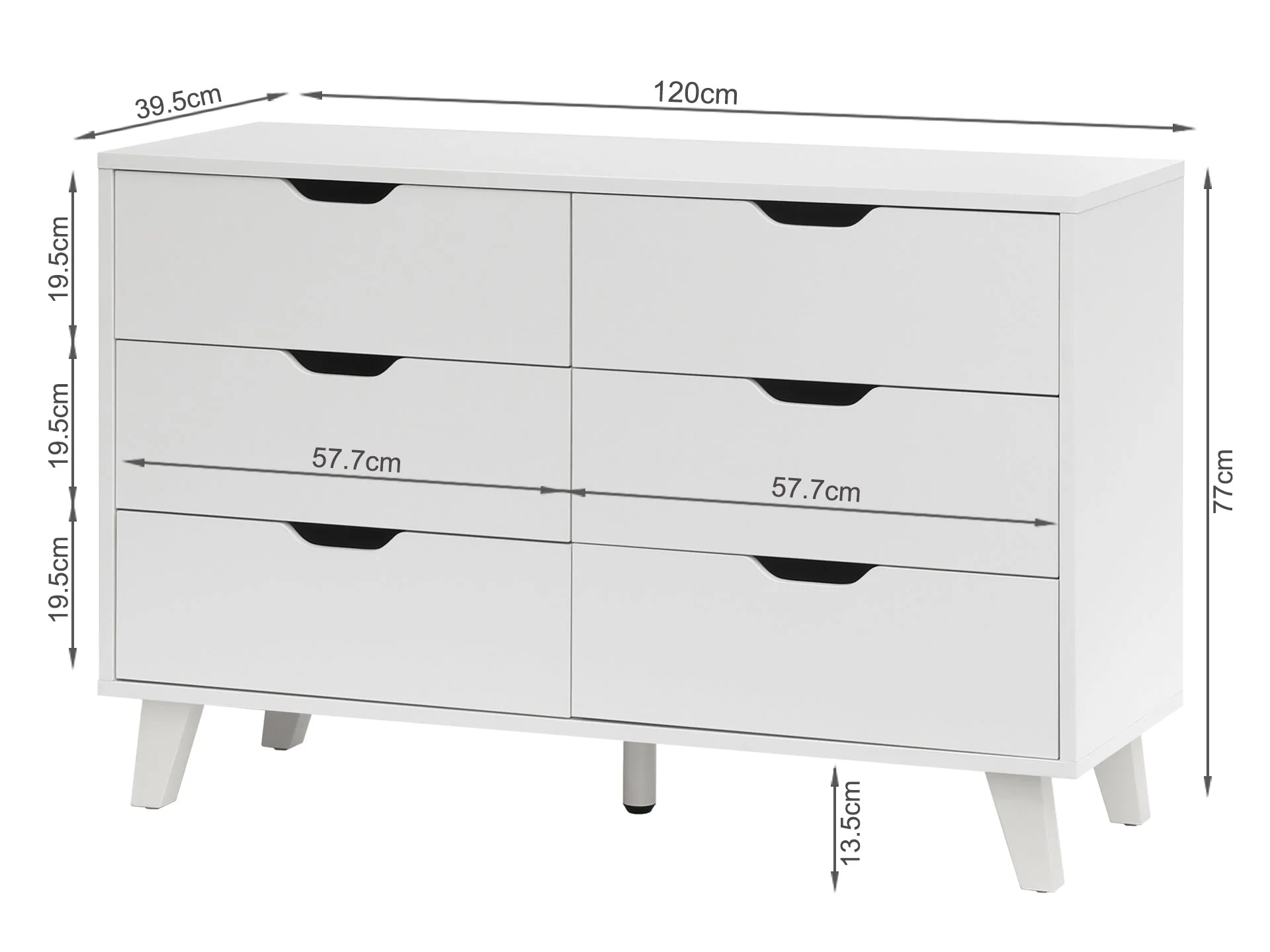 SCHERTZ Wooden Low Boy 6 Drawers - WHITE - Image 8