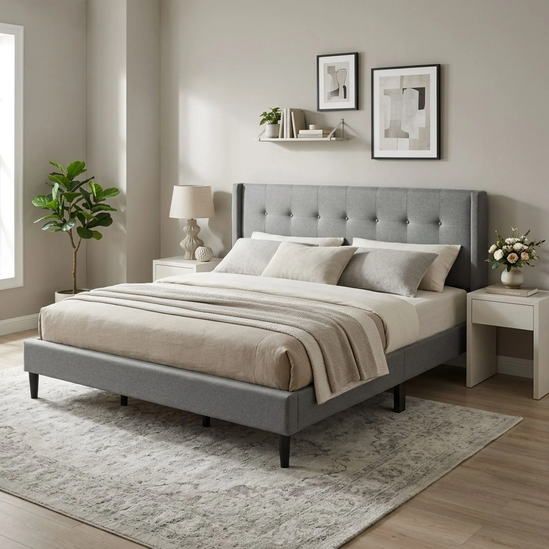 Sealy Super King Fabric Bed Frame - Light Grey