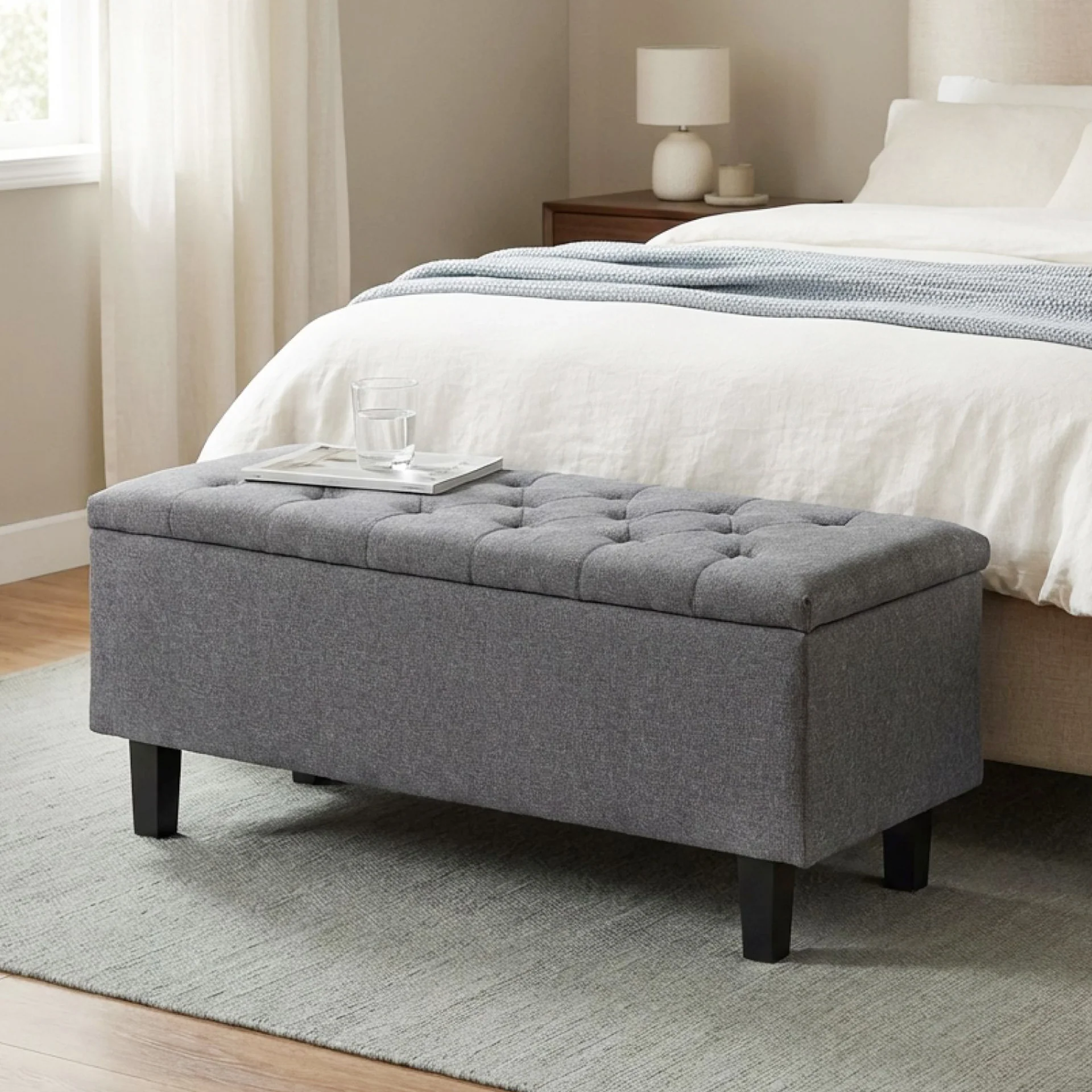 Sebastian Linen Storage Ottoman Bench - Grey - Image 3