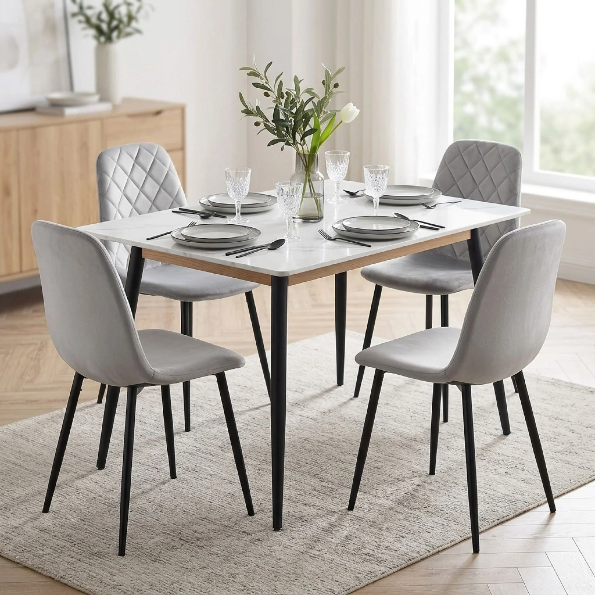 Sera Velvet Dining Chair - Set Of 4 - Light Grey - Image 7