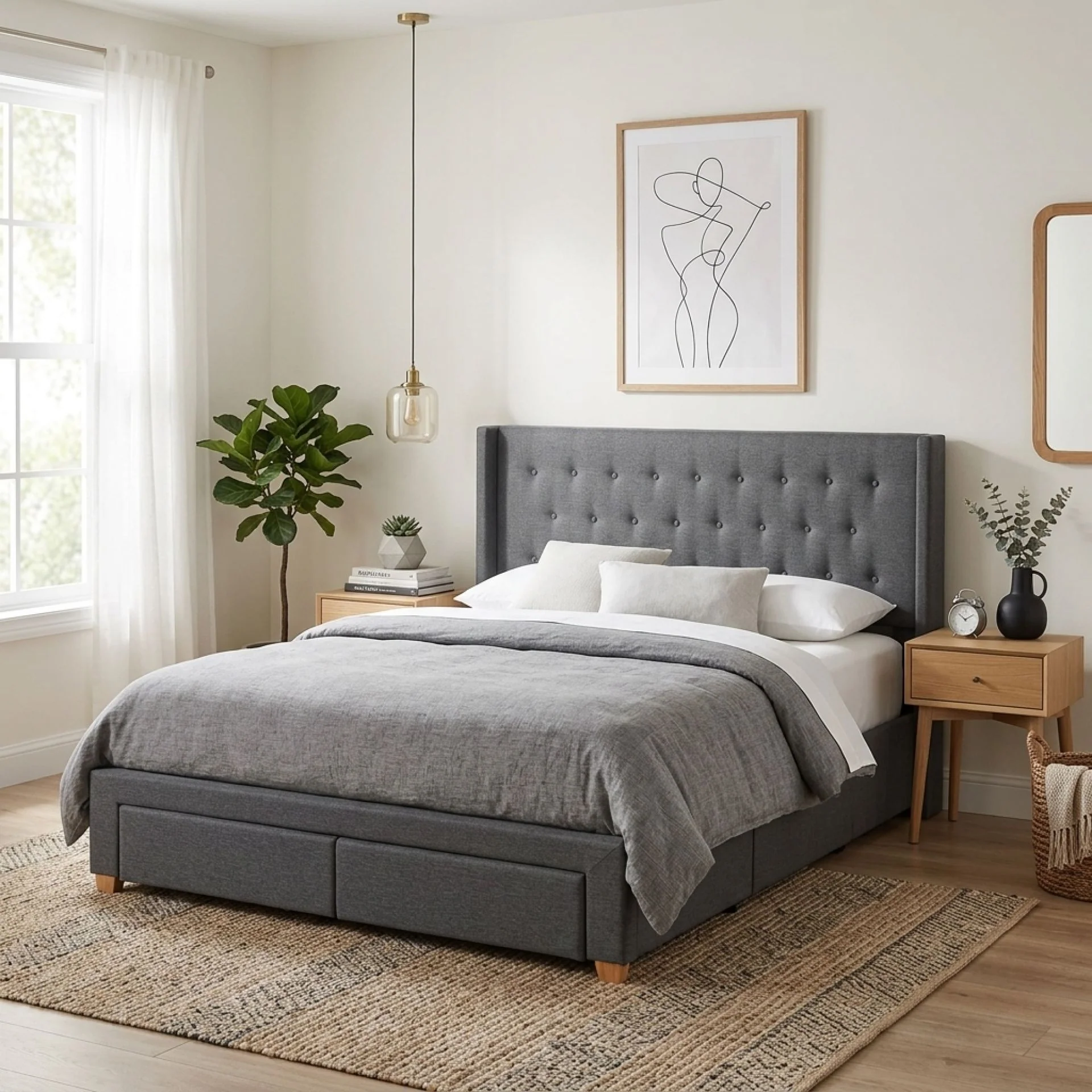 Sereno Queen Bed Frame with 4 Drawers - Dark Grey - Image 3