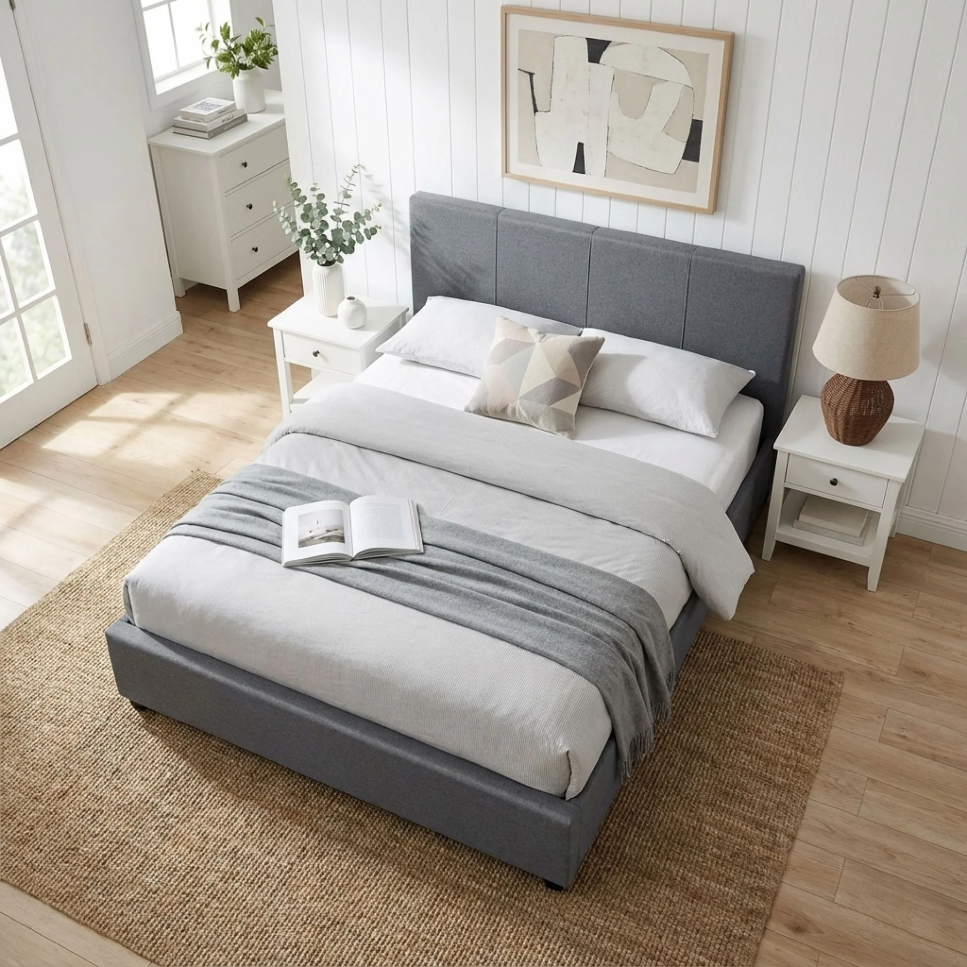 Shasta Fabric Slat Bed Frame with Headboard - Queen - Image 4