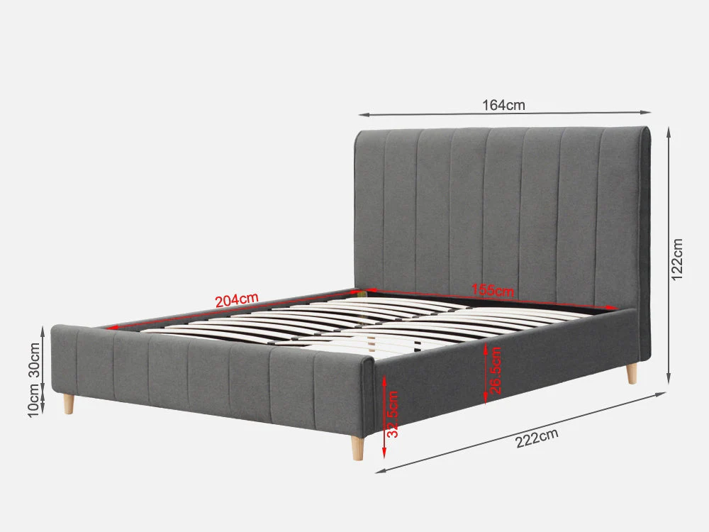 SIERRA Fabric Slat Bed with Headboard - QUEEN - Image 10