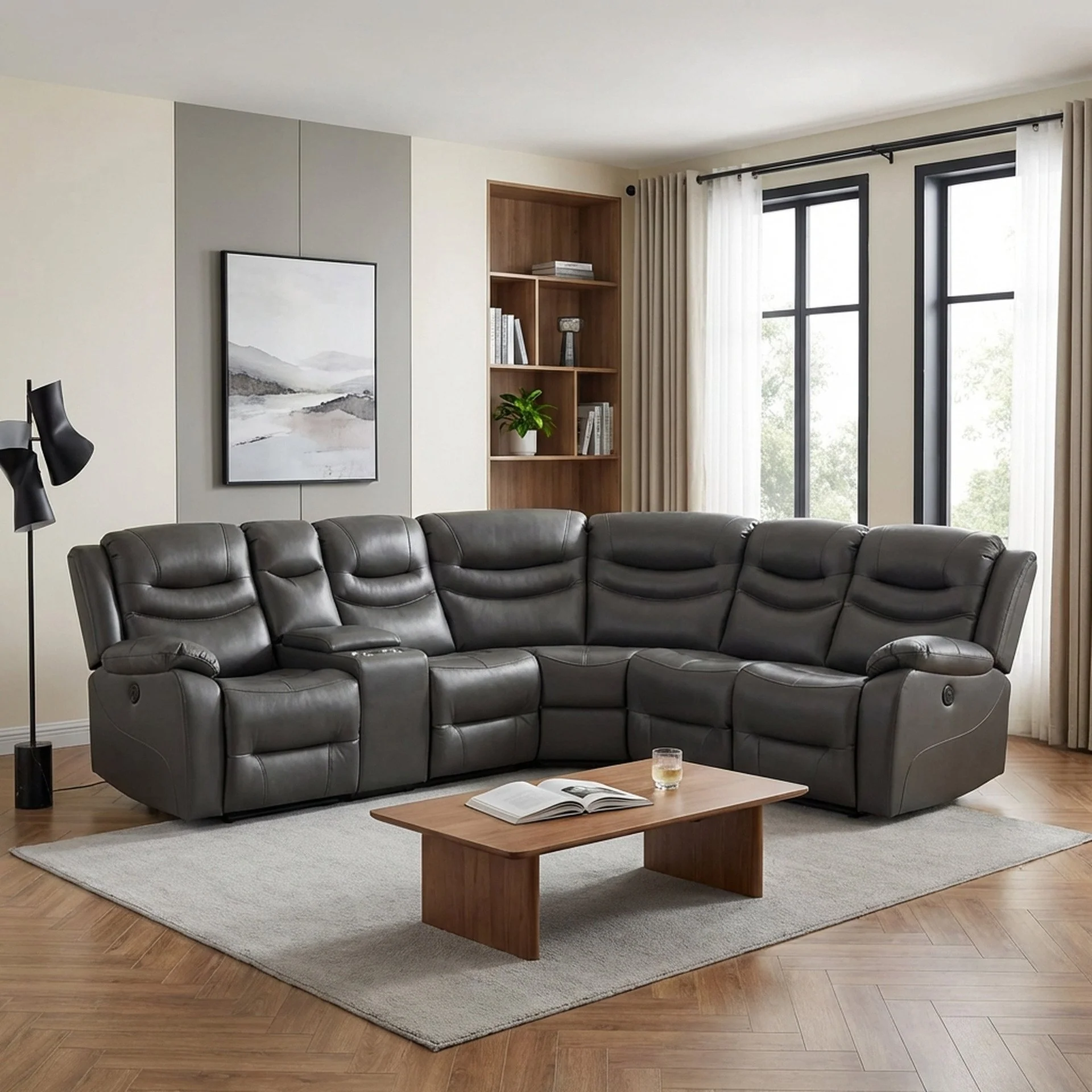 Silverdale Air Leather Electric Recliner Corner Sofa - Grey - Image 4