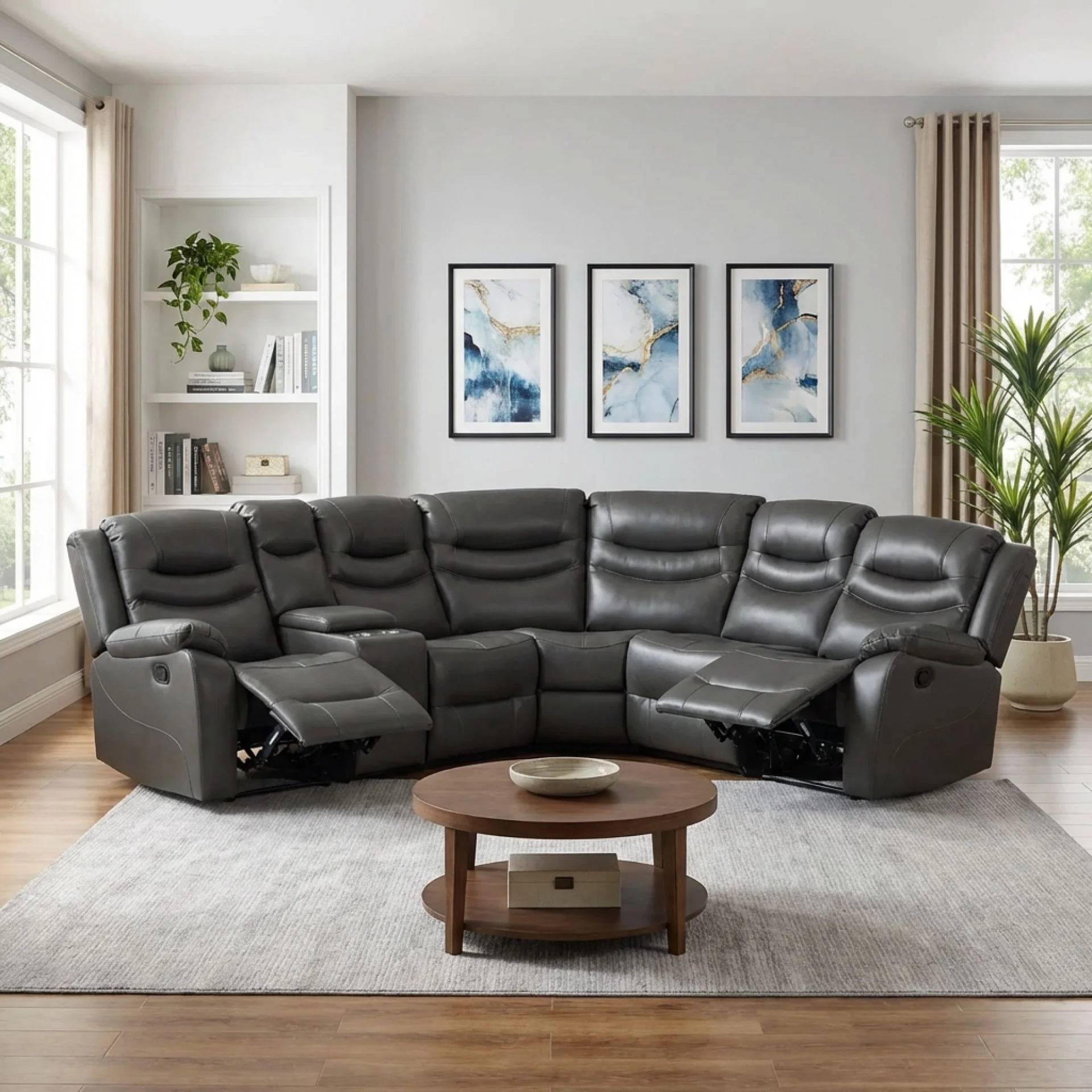 Silverdale Air Leather Manual Recliner Corner Sofa - Grey