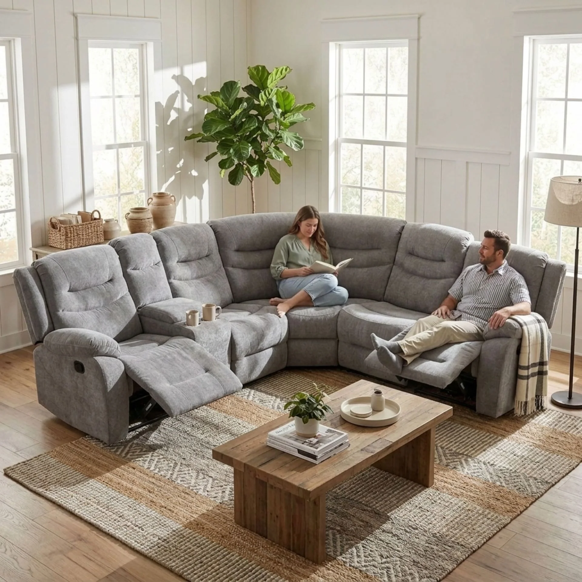 Silverdale Fabric Manual Recliner Corner Sofa - Grey