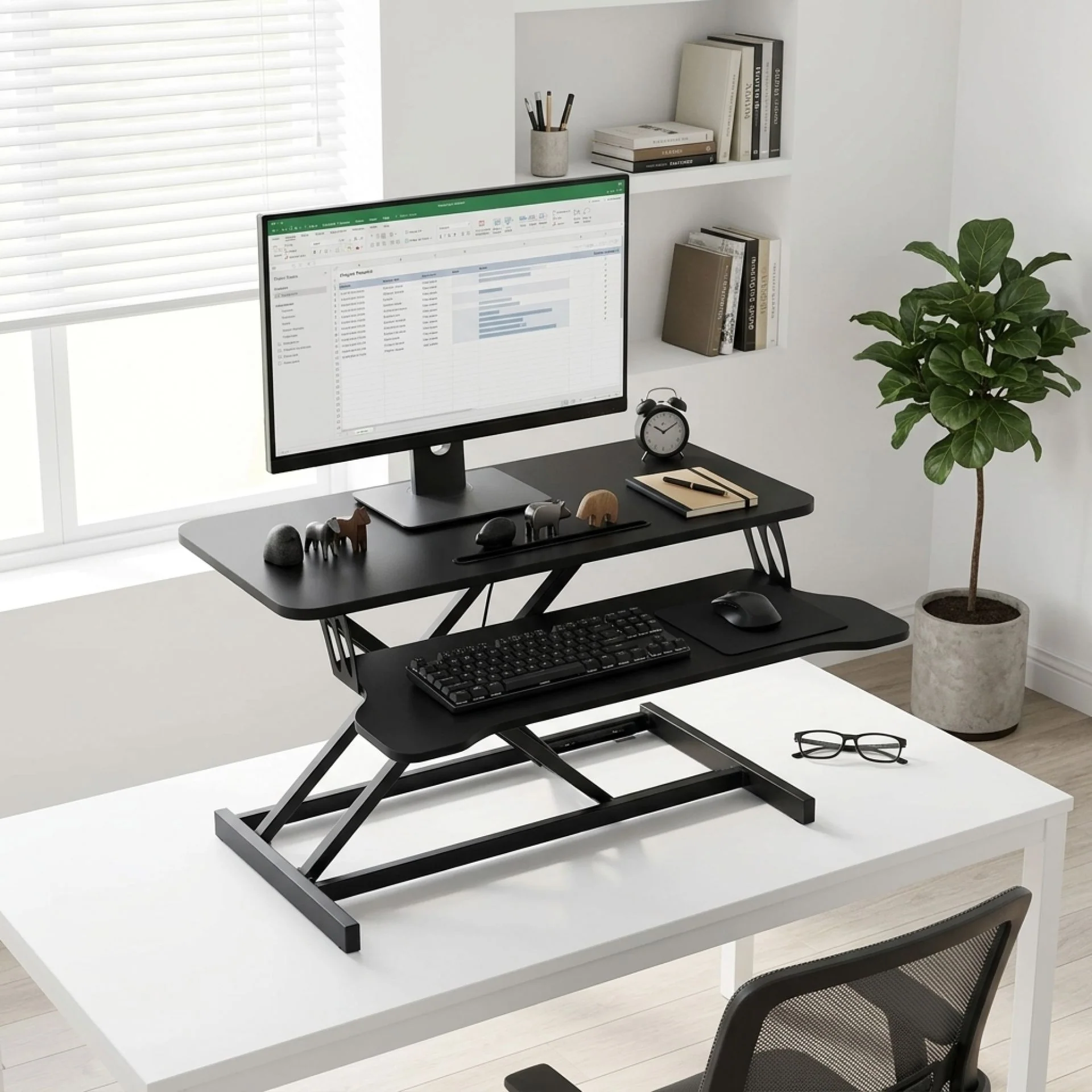 Sit-Stand Desk Converter with Keyboard Tray - Black - Image 3