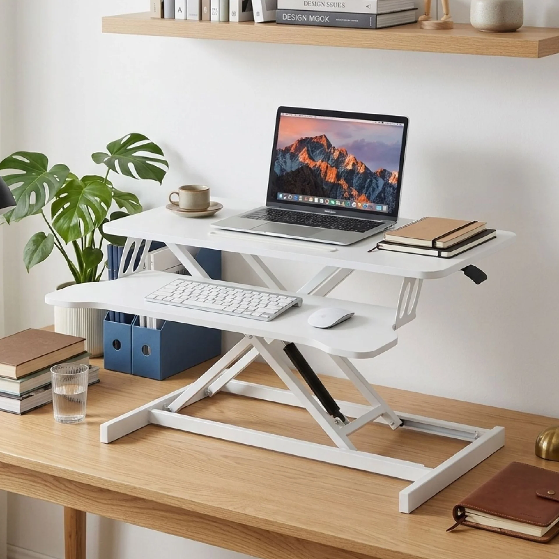Sit-Stand Desk Converter with Keyboard Tray - White - Image 2