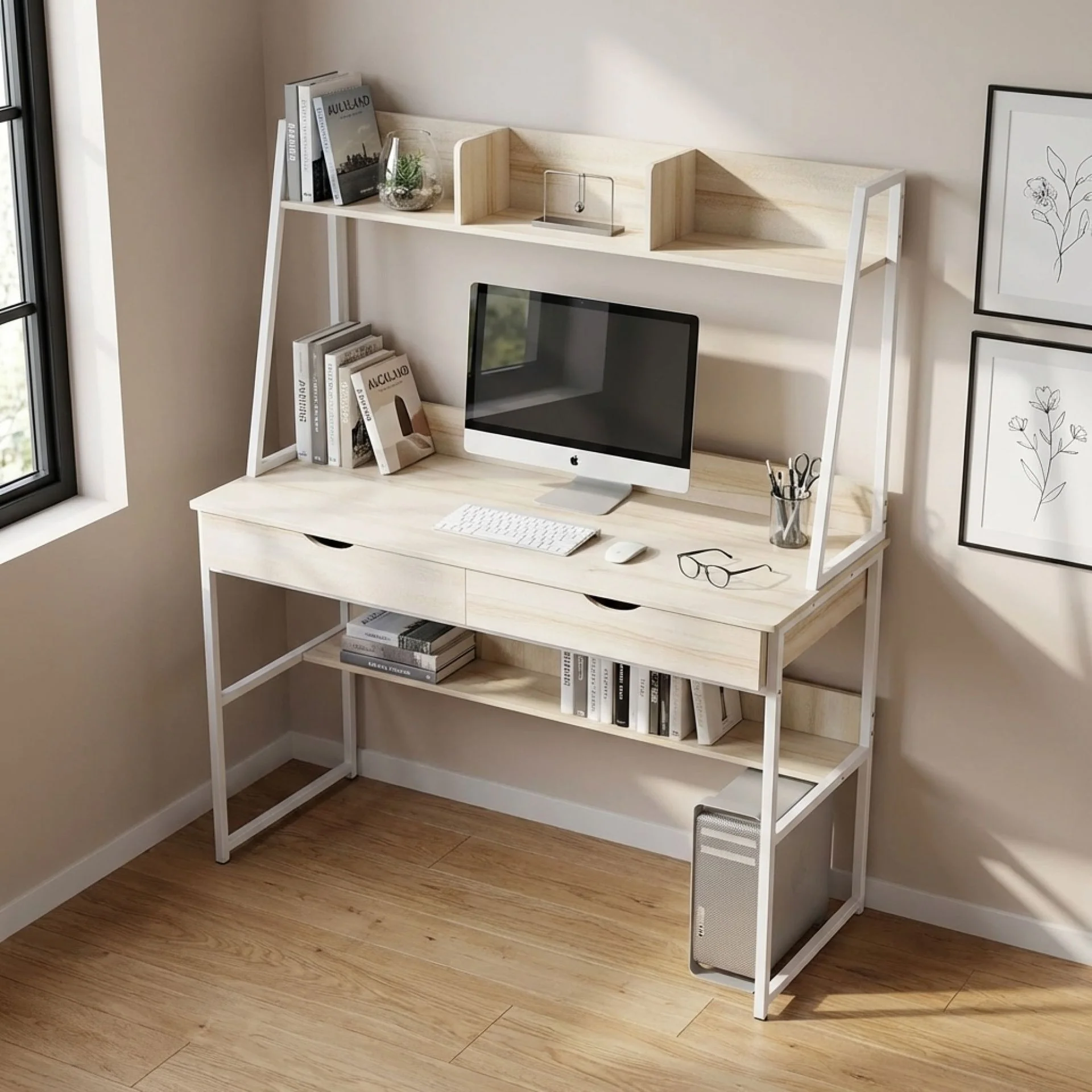 Siya 120cm Computer Desk with Drawers - Oak - Image 6
