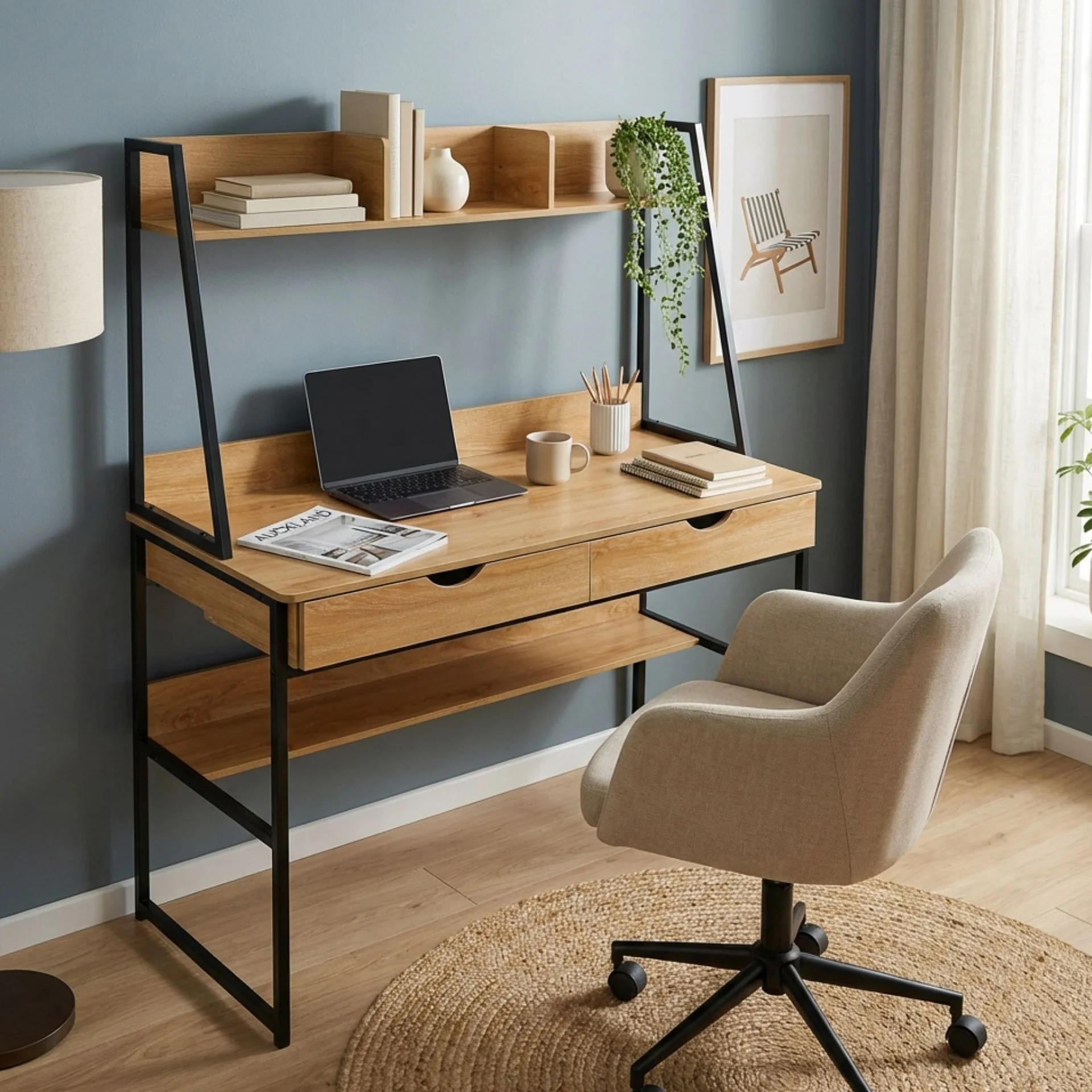 Siya 120cm Computer Study Desk with Drawers - Walnut - Image 5