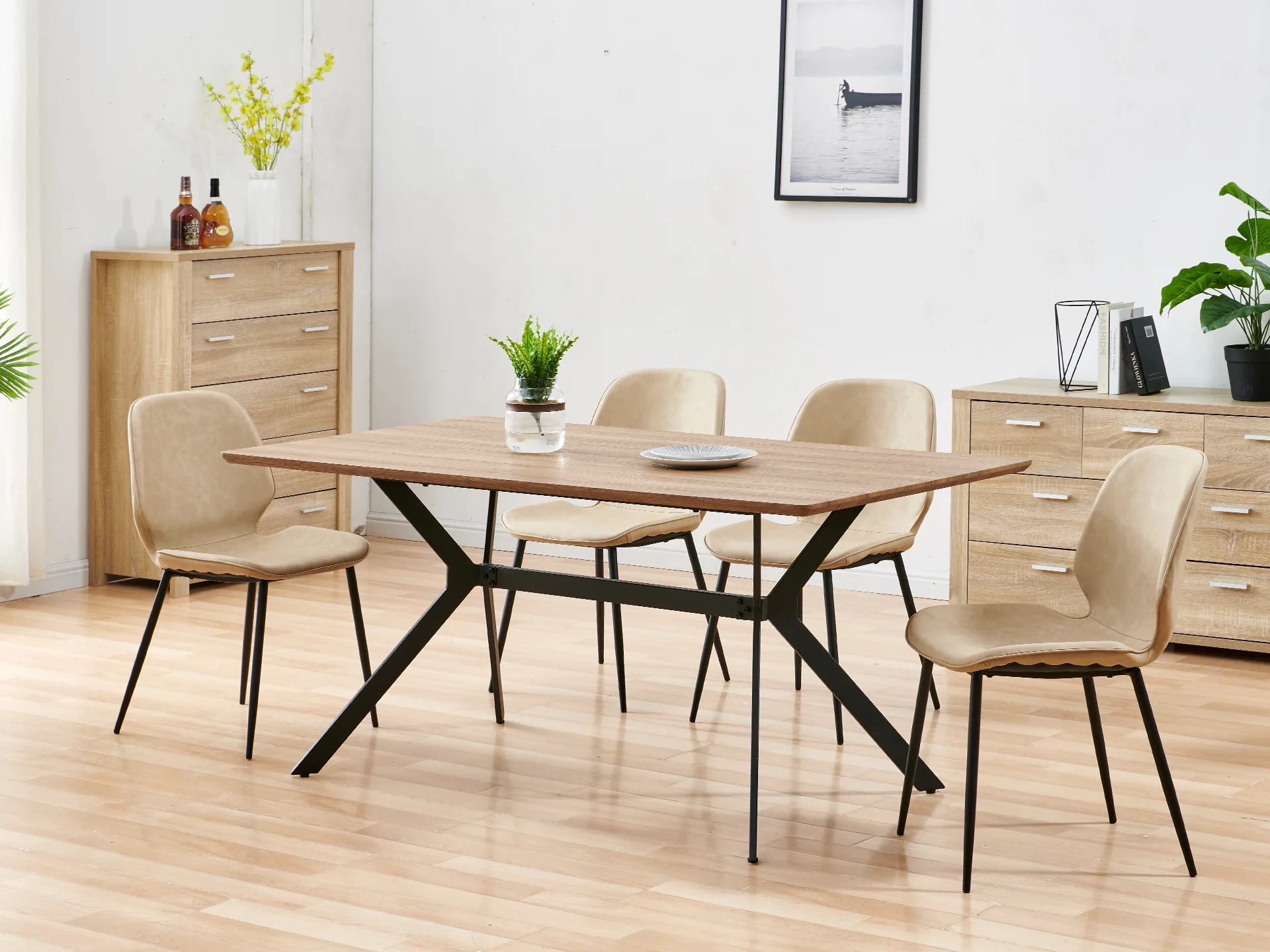 SLOANE 4PCS PU Leather Dining Chair - BEIGE