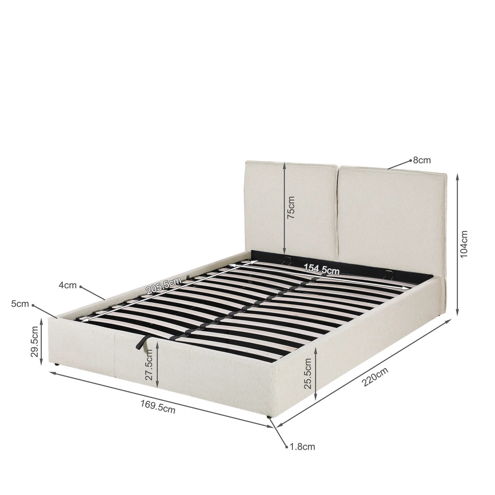Sorell Queen Gas Lift Bed Frame - Beige - Image 15