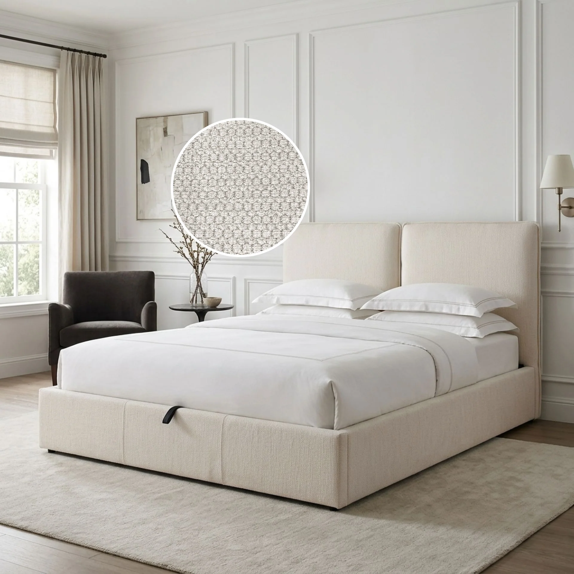Sorell Queen Gas Lift Bed Frame - Beige - Image 2