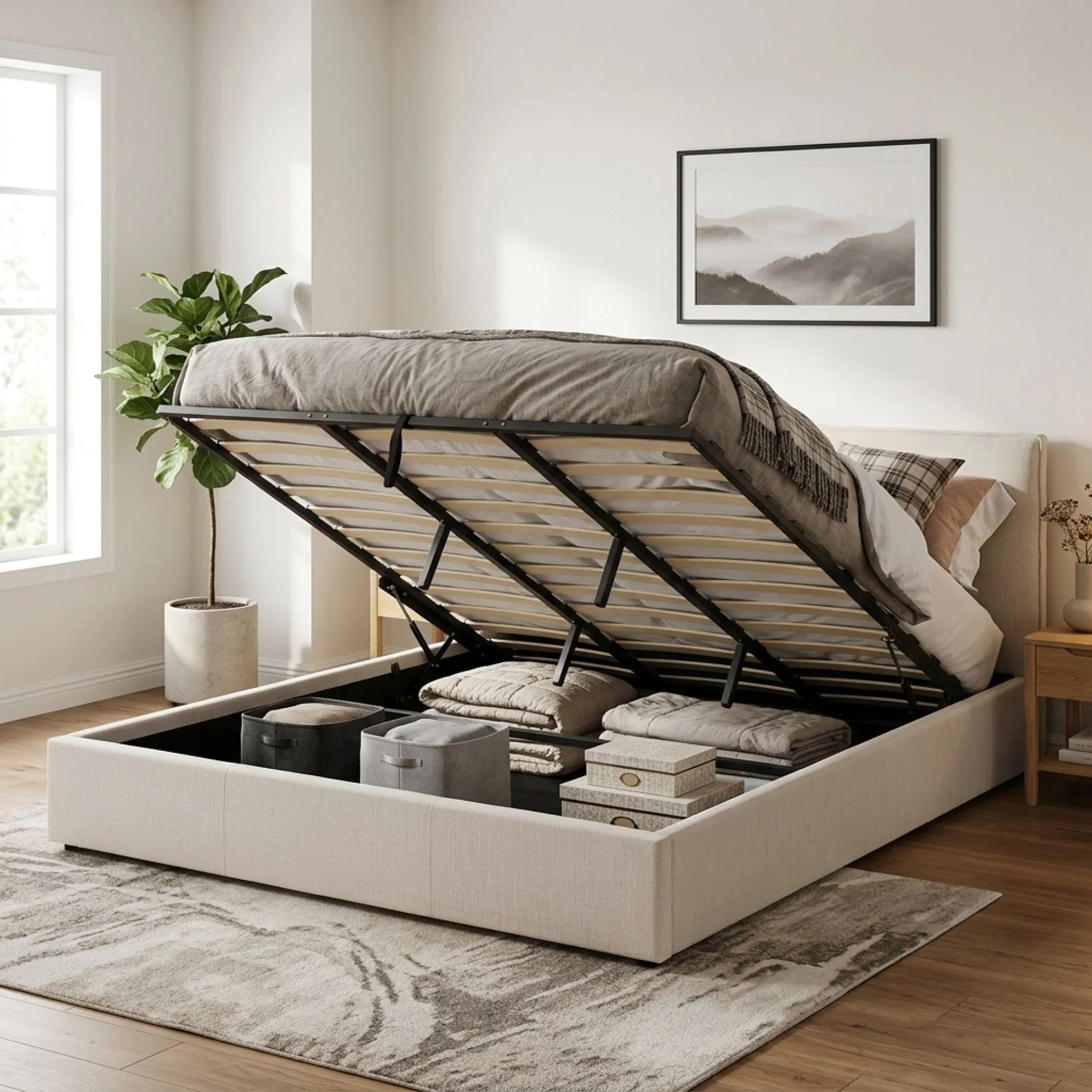 Sorell Super King Gas Lift Bed Frame - Beige