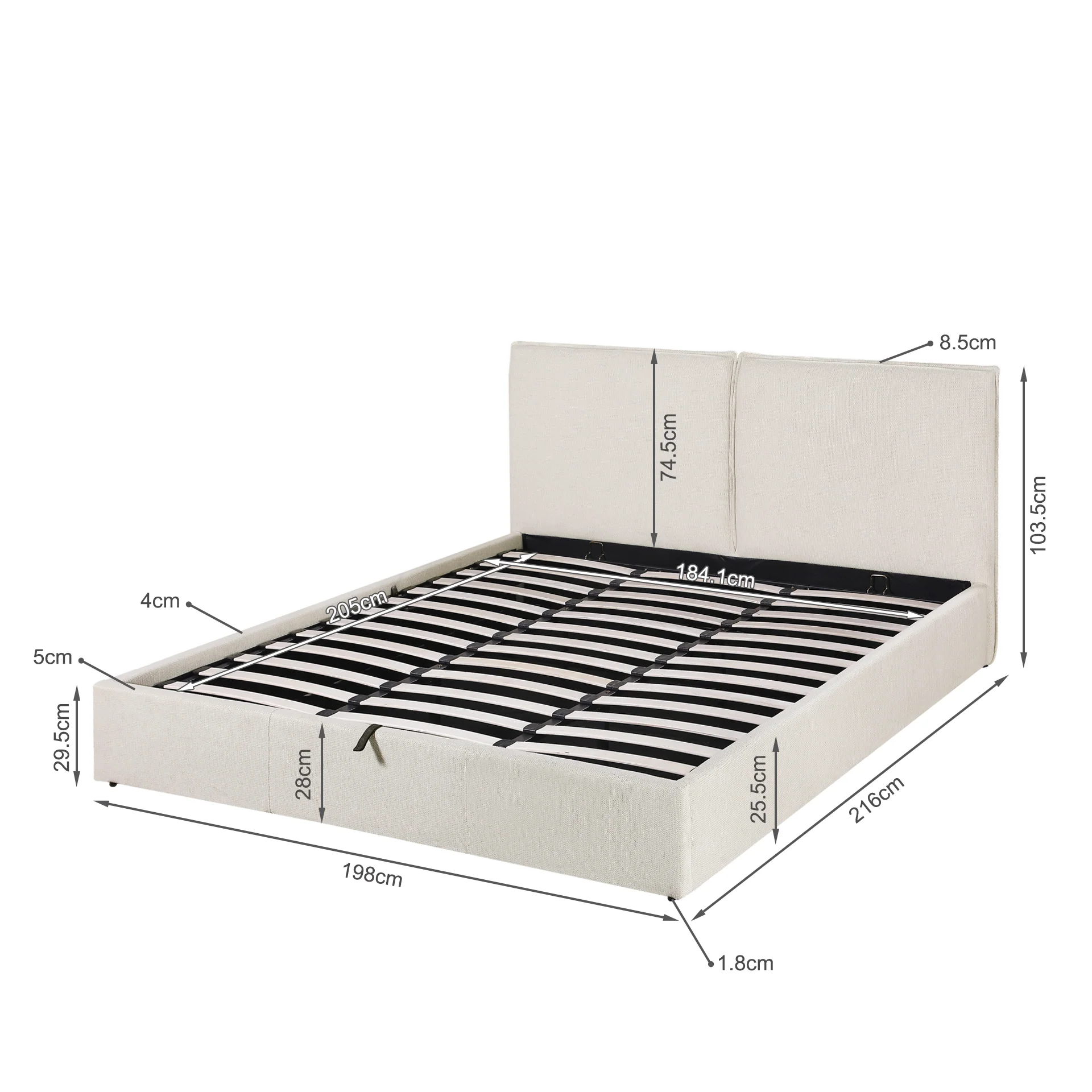 Sorell Super King Gas Lift Bed Frame - Beige - Image 15