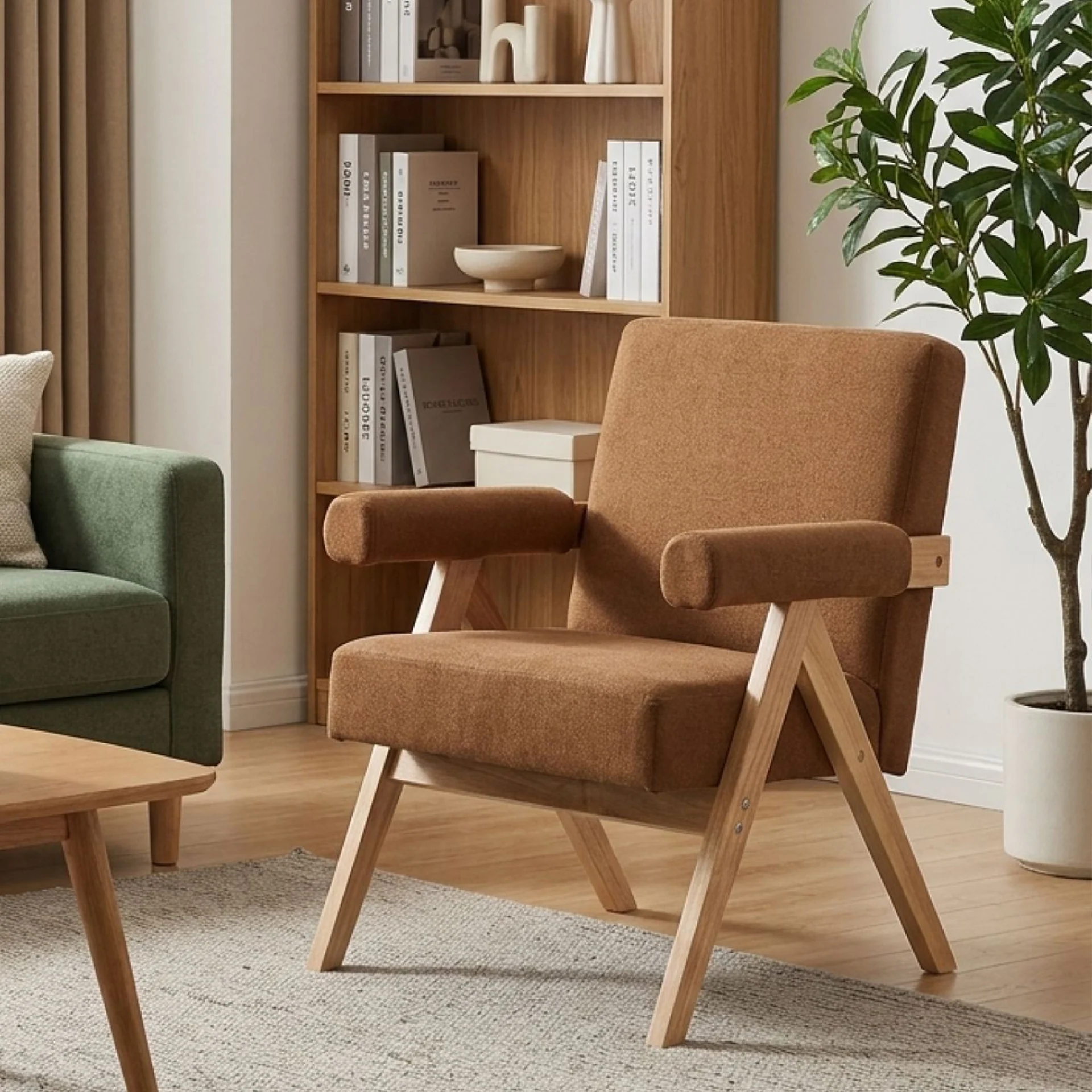 Soren Linen Armchair - Caramel Brown - Image 3