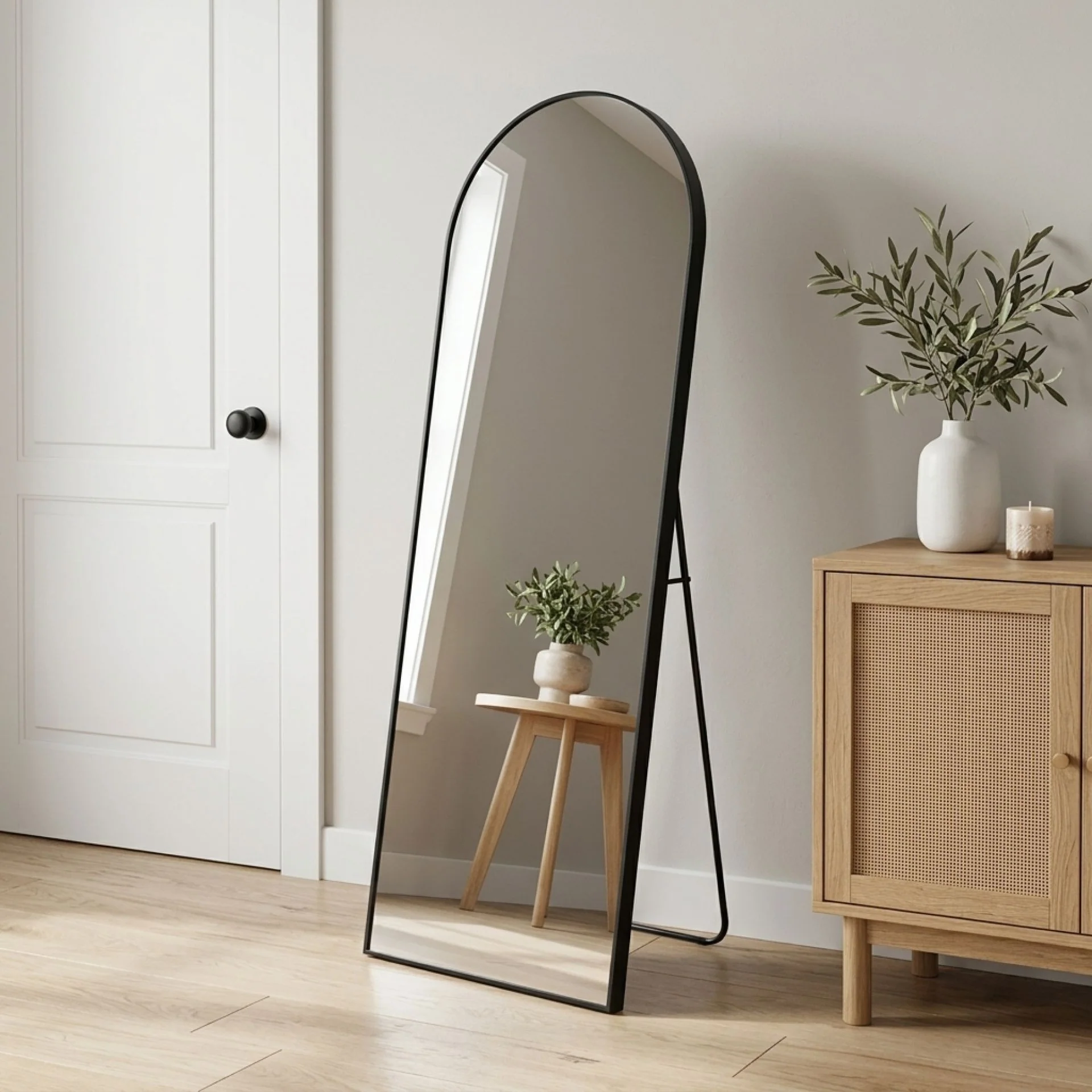 Stella Arched Freestanding Metal Mirror - Black