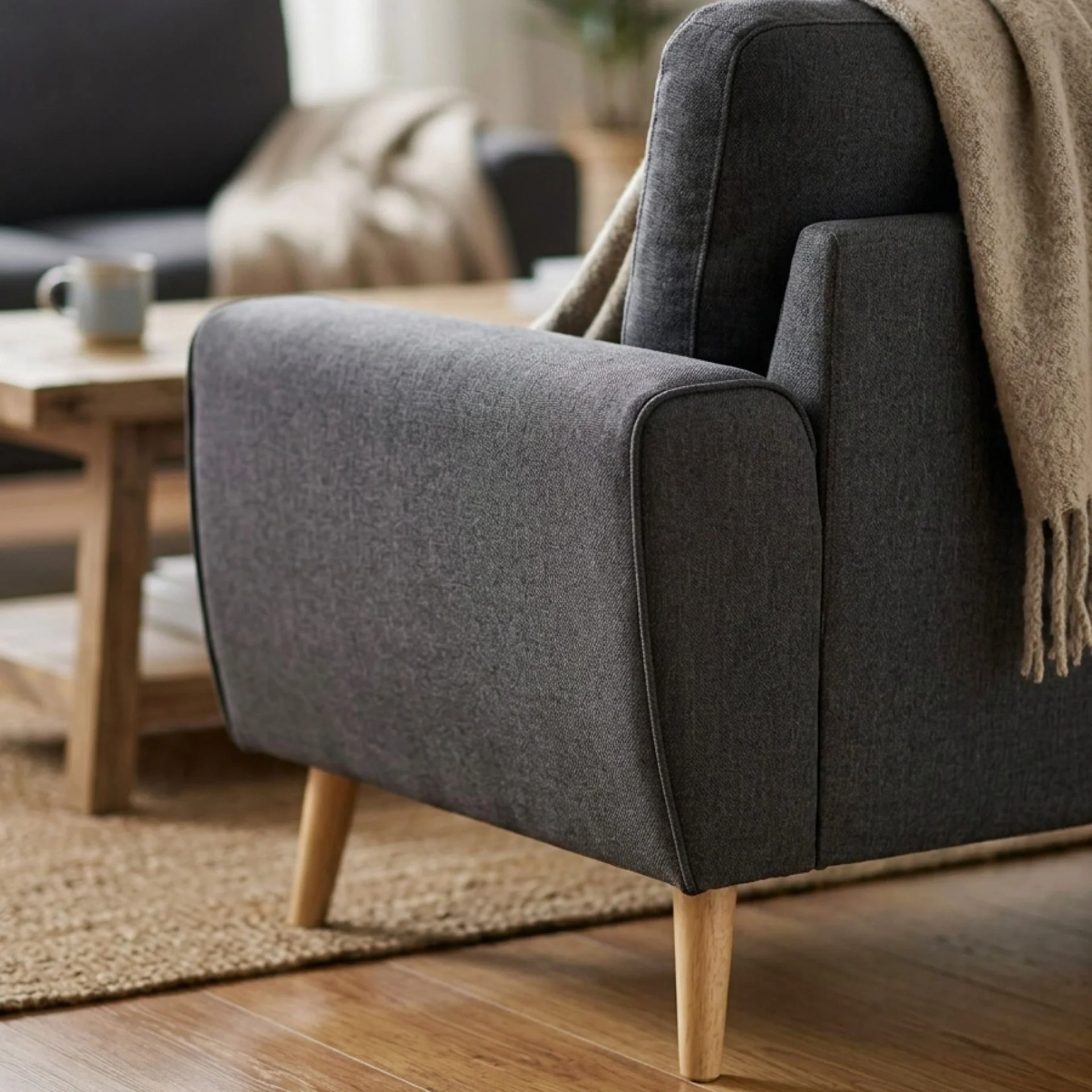 Suki Linen 2 Seater Sofa - Dark Grey - Image 4