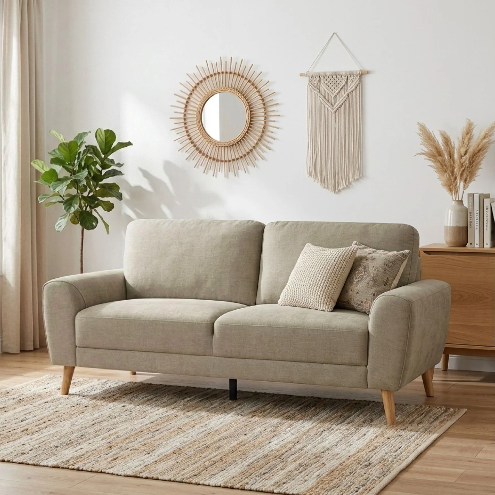 Suki Linen 3 Seater Sofa - Beige - Image 4