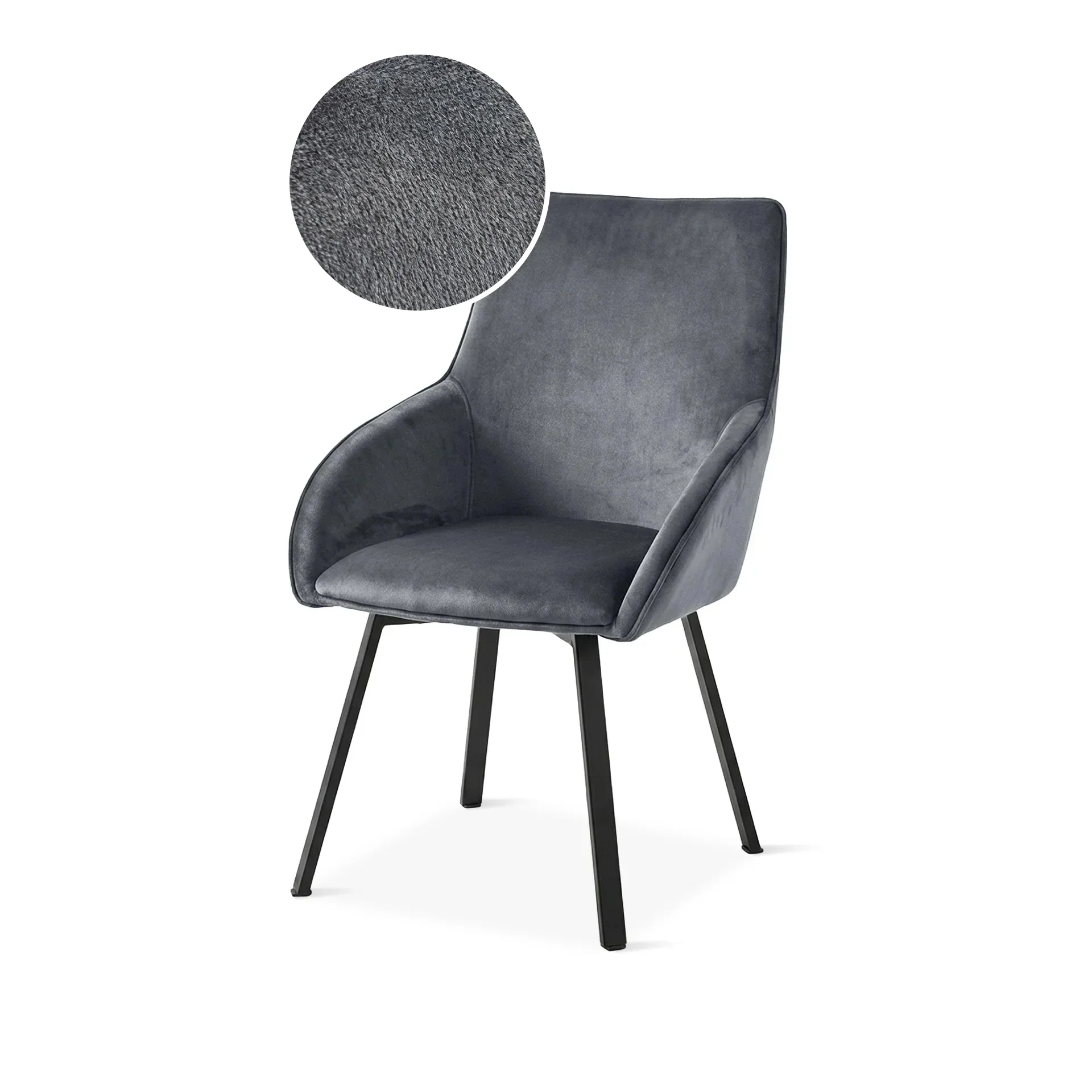 Swivel Velvet Dining Chair - Set of 2 - Dark Grey - Image 7