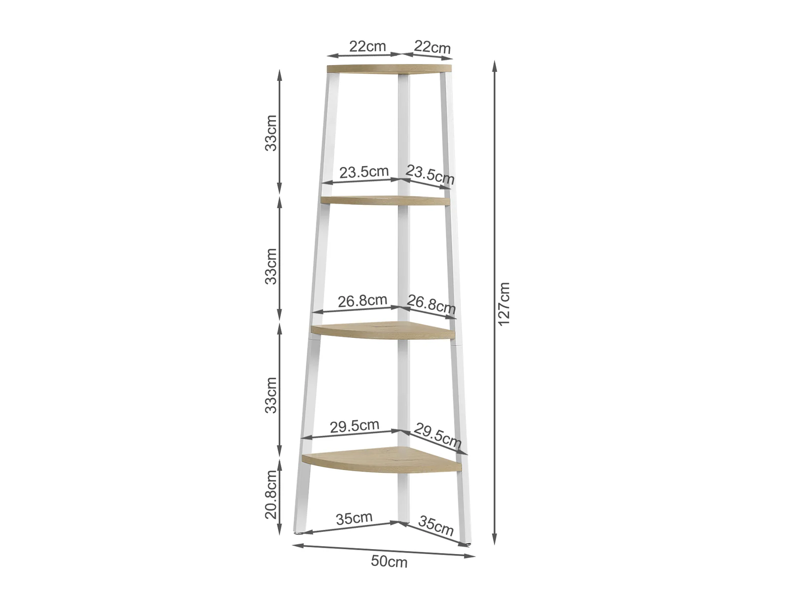 TAI 4 Tier Wooden Corner Bookshelf - OAK+WHITE - Image 8