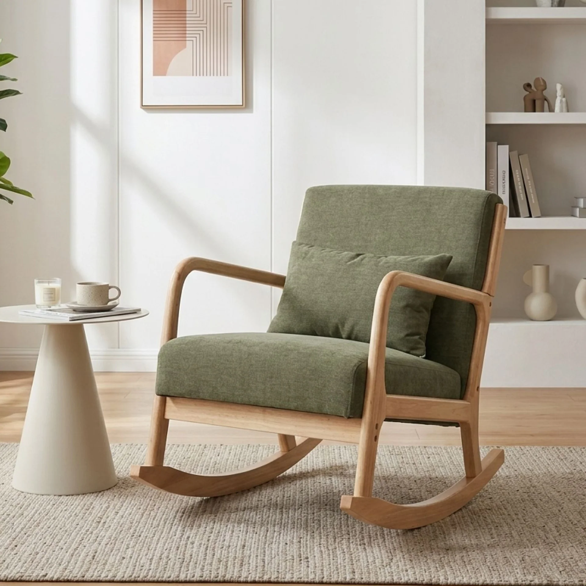 Taru Linen Rocking Armchair - Dark Green - Image 3